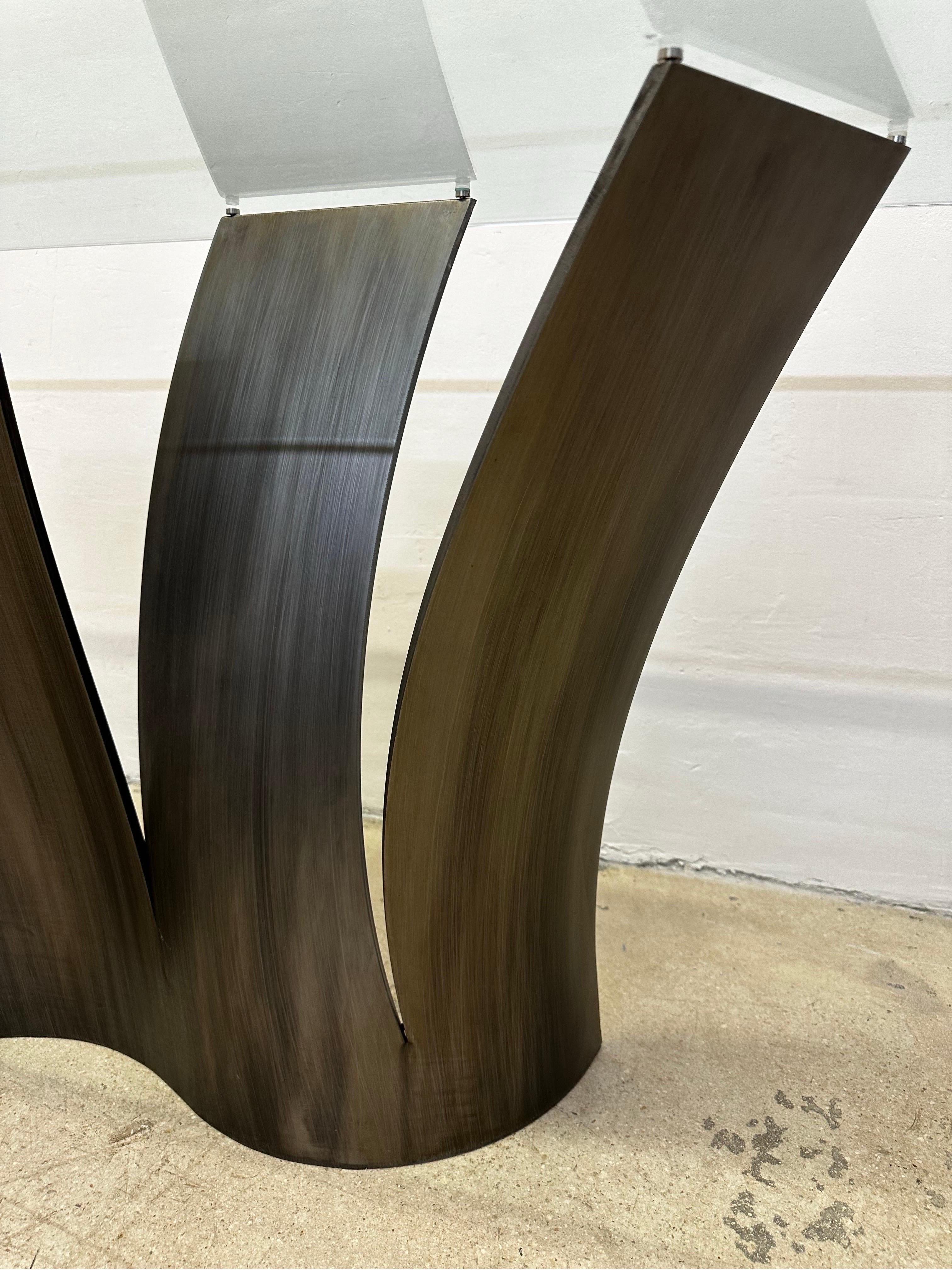 Console en acier et verre Maurice Barilone pour Roche Bobois 1
