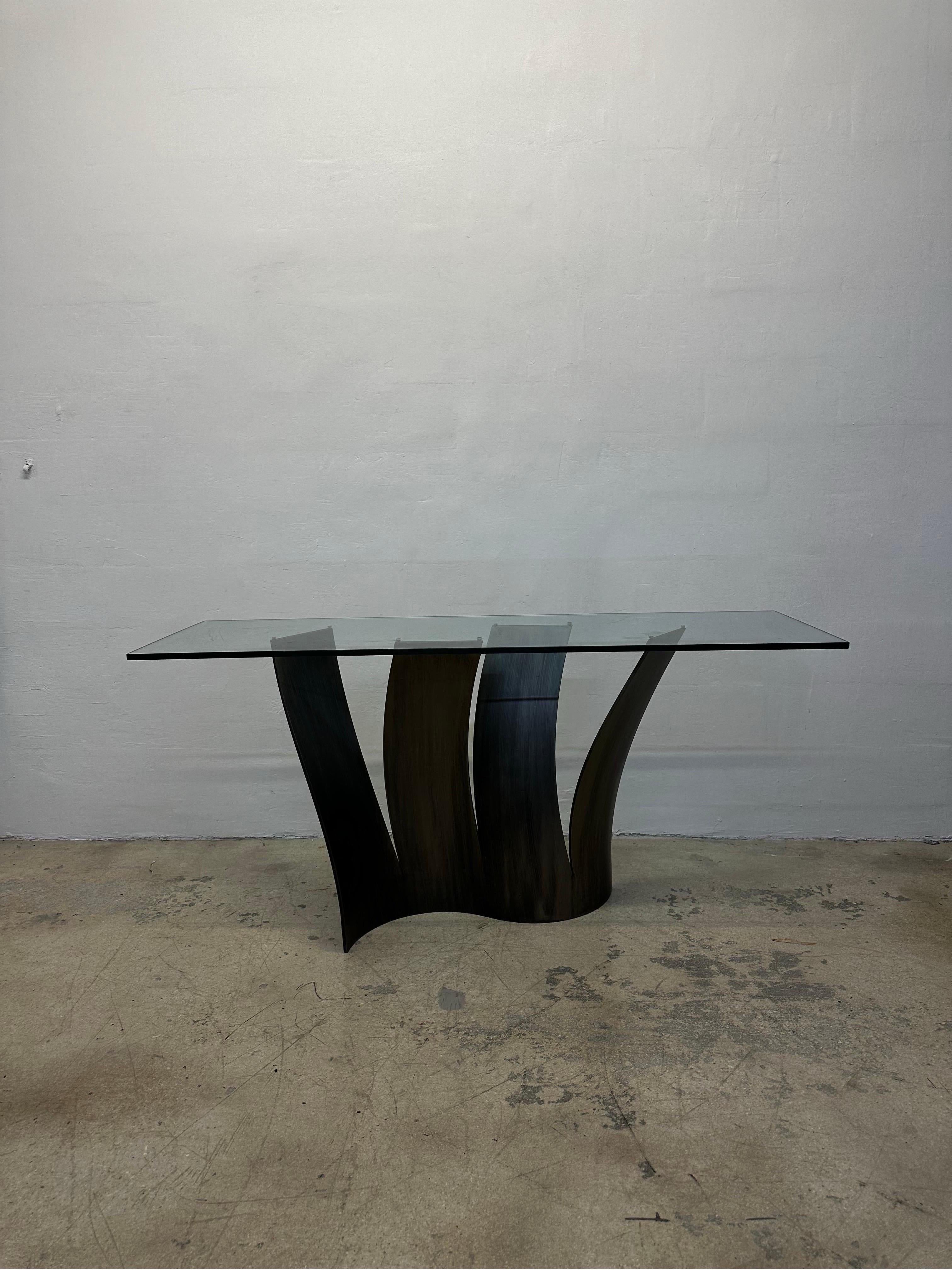 Console en acier et verre Maurice Barilone pour Roche Bobois 4