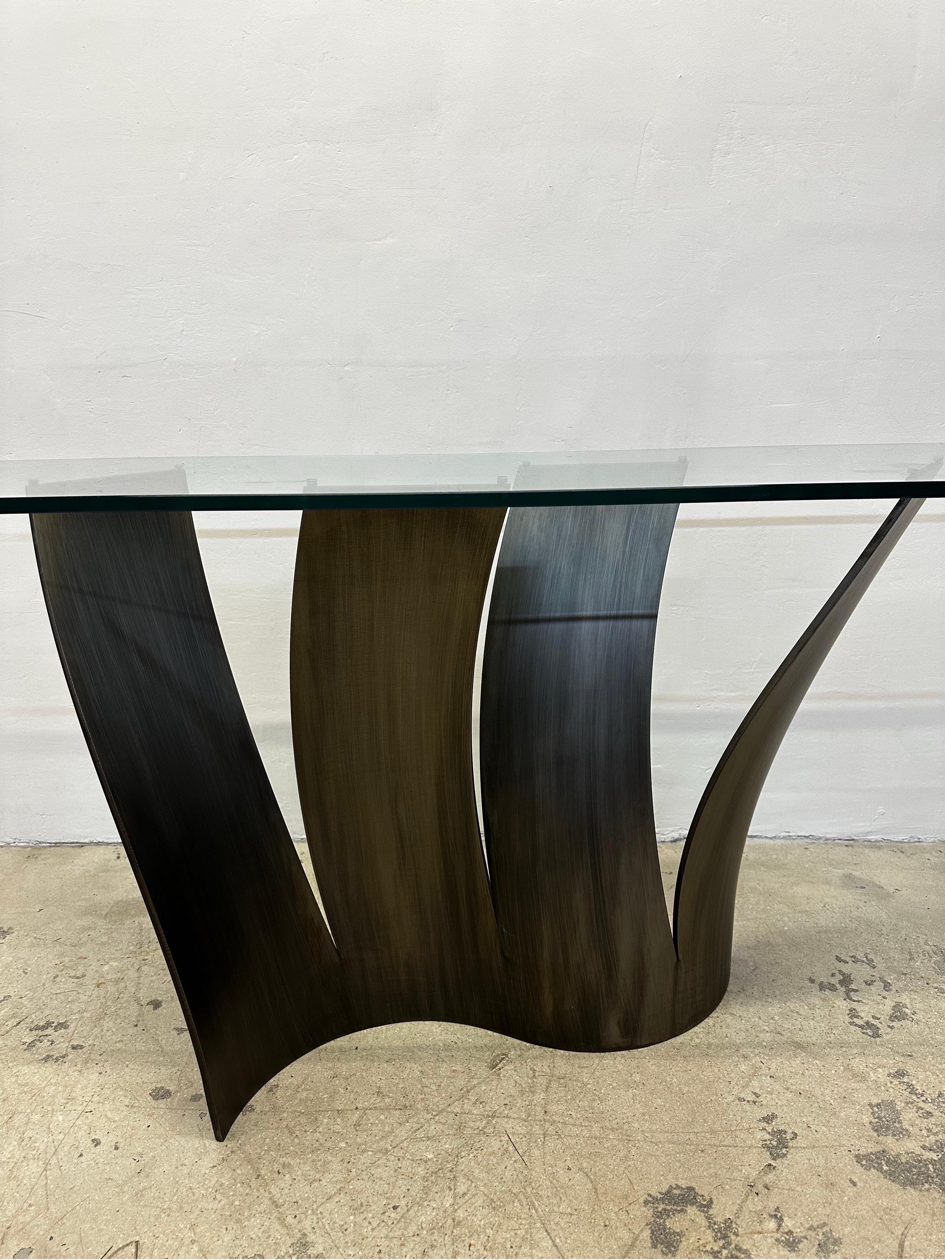 Moderne Console en acier et verre Maurice Barilone pour Roche Bobois