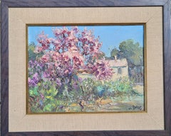 Arbre de Judée en Fleurs, French Rural Scene of Blossom, Spring Flowers & Irises