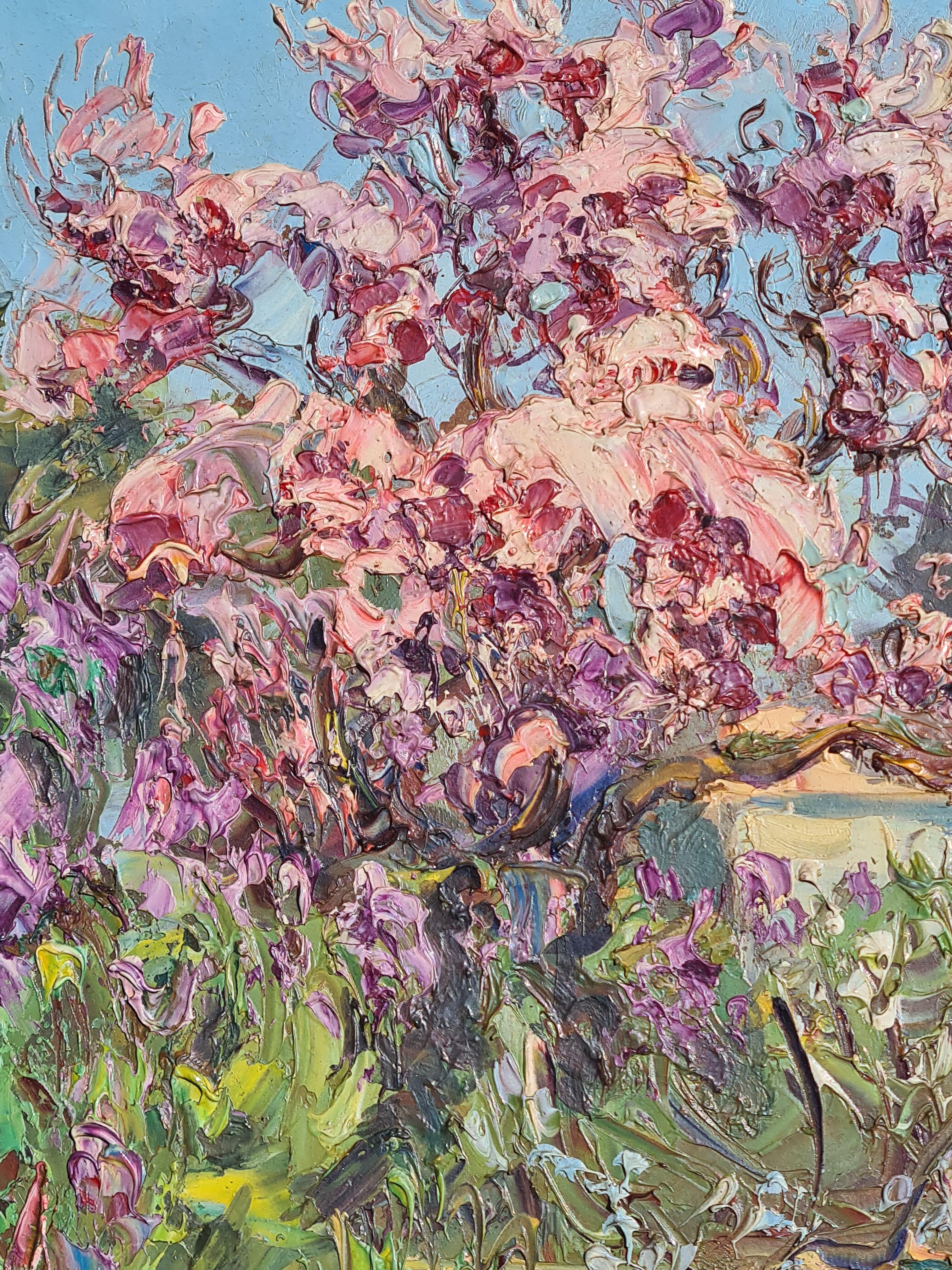 Arbre de Judée en Fleurs, French Rural Scene of Blossom, Spring Flowers & Irises 1