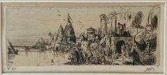 Etchings set of 3 India 1890's  Orientalist Impressionist Indian 19th century