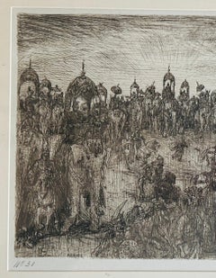 India signed Listed Maurice Bauer c1895 'The Earth Beneath Trembled' Elephants