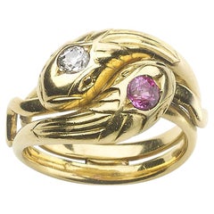 Maurice Beck French Art Nouveau Ruby and Diamond Snake Ring