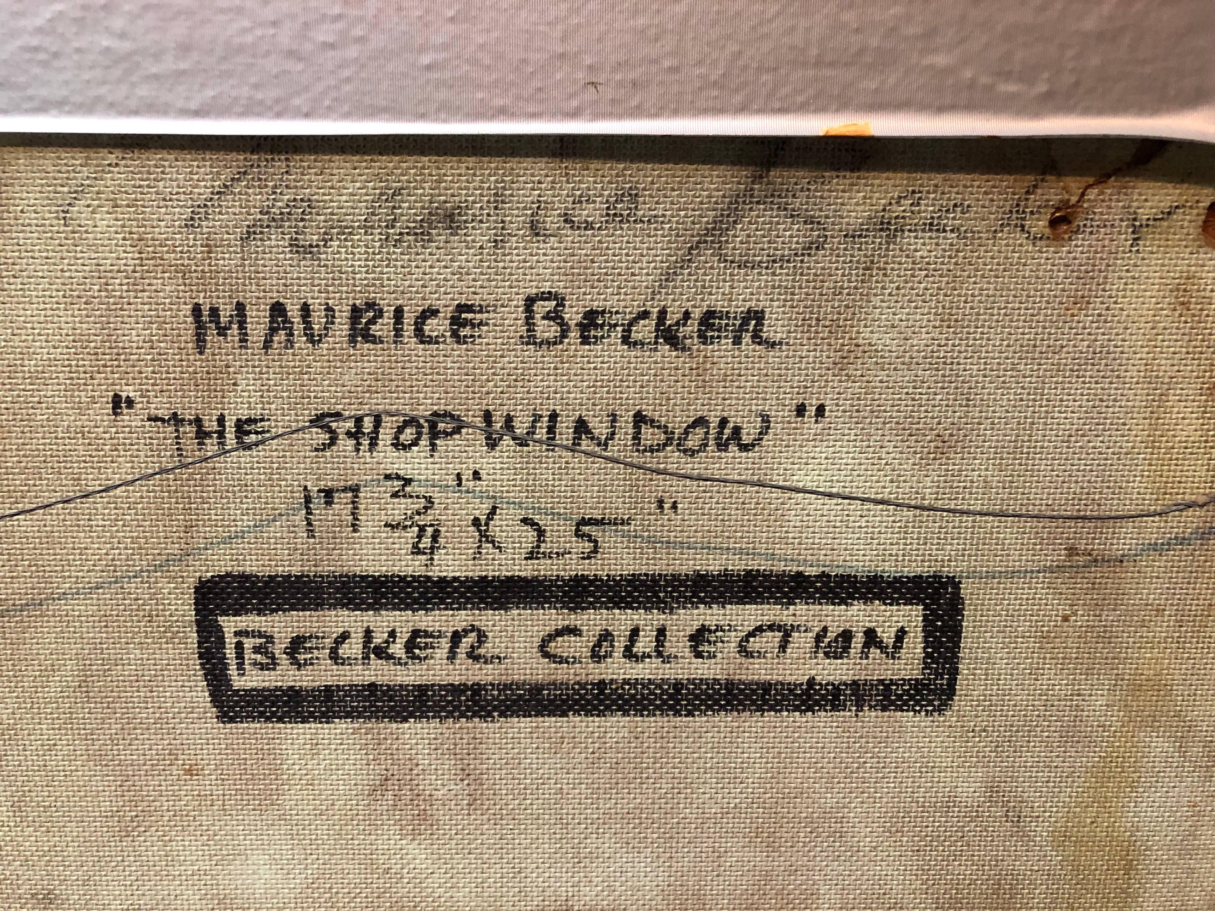 la vitrine du magasin New York City, années 1940 
17.75X25 taille de la vue.

 Maurice Becker (1889-1975) était un artiste politique radical surtout connu pour son travail dans les années 1910 et 1920 pour des publications telles que The Masses et