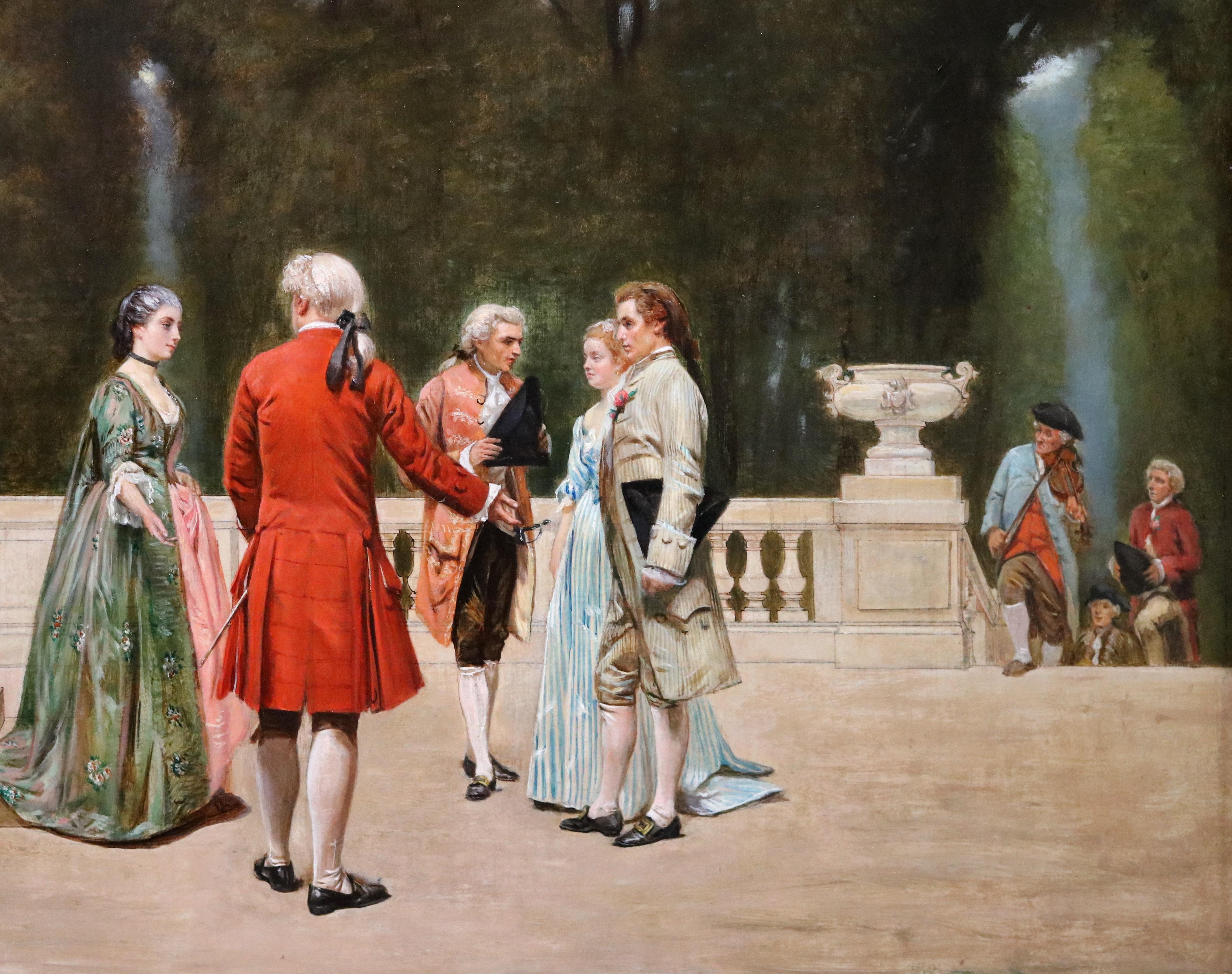 La Fête au Château - 19th Century French Oil Painting of Society Party 1872  - Brown Figurative Painting by Maurice Blum