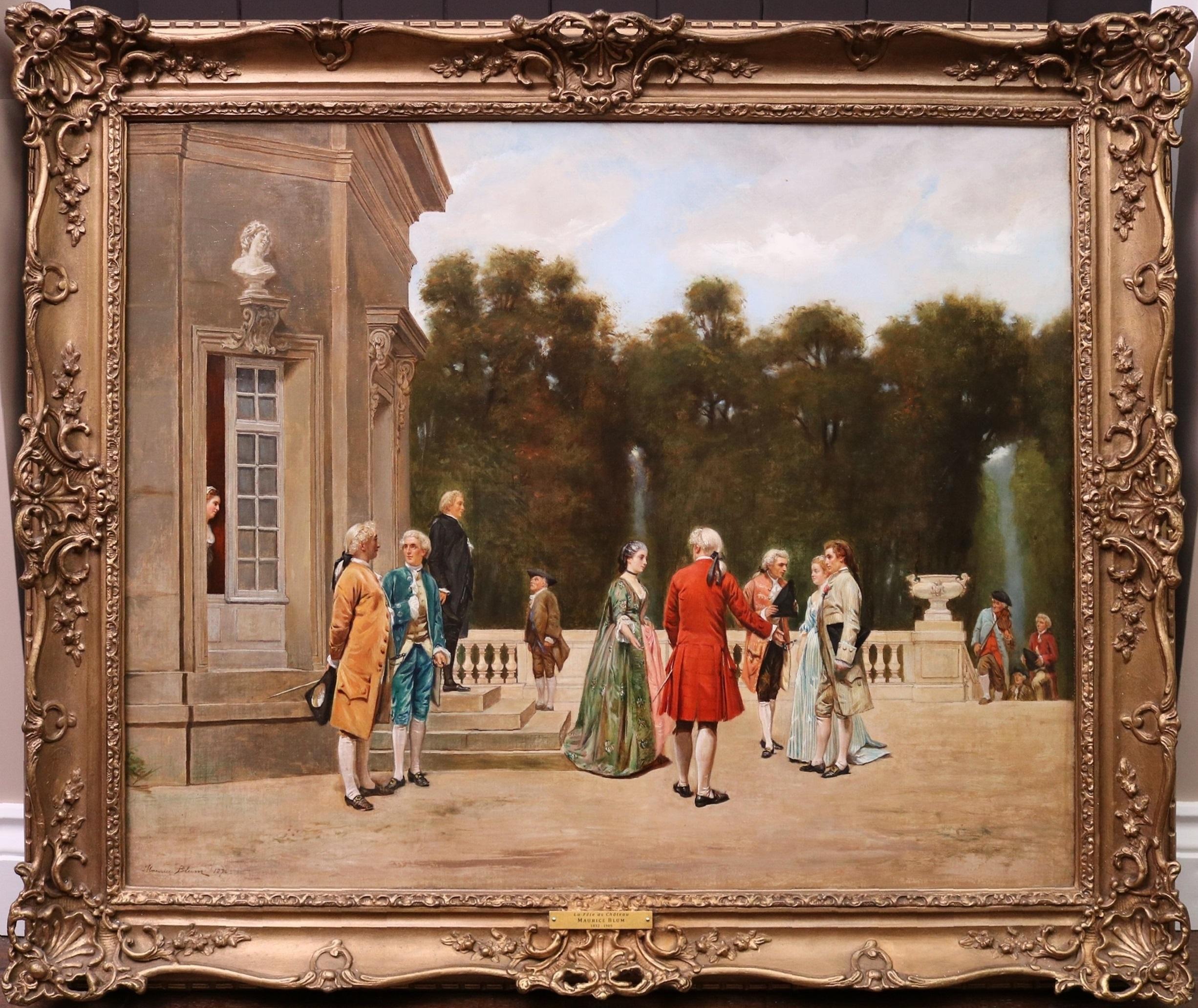 Maurice Blum Figurative Painting - La Fête au Château - 19th Century French Oil Painting of Society Party 1872
