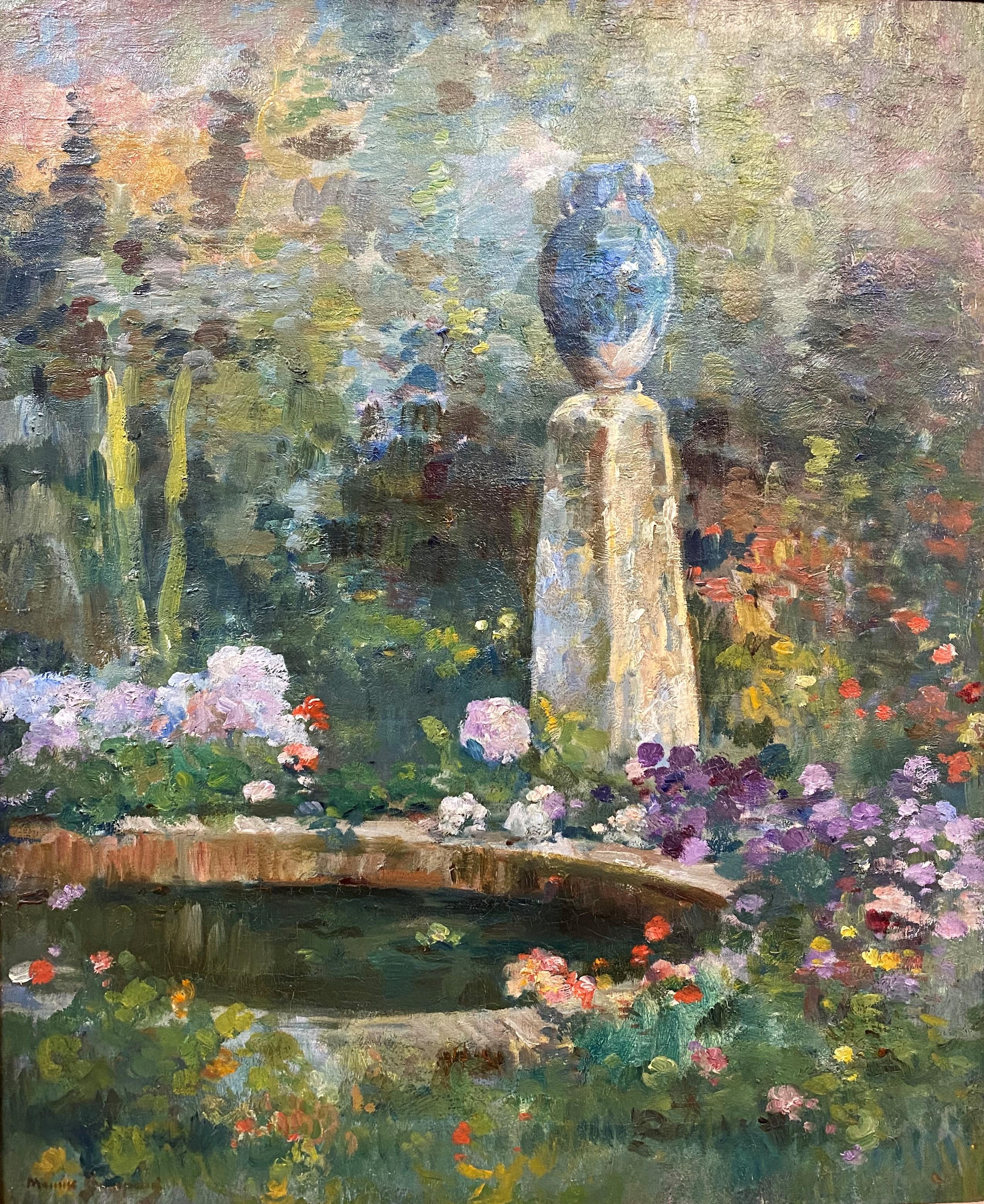 Garden View With Pool - Painting by Maurice Bompard