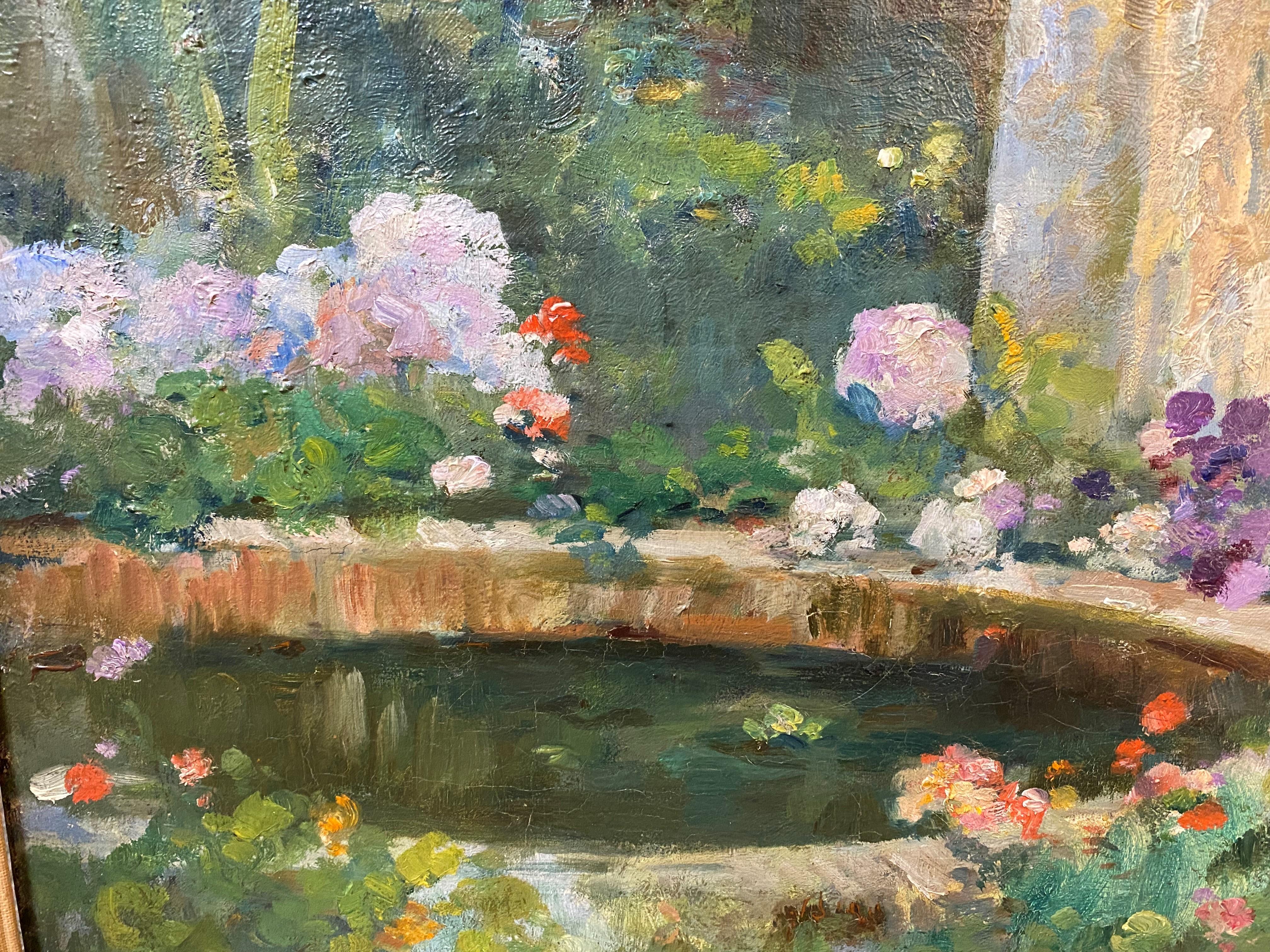 Garden View With Pool - Impressionist Painting by Maurice Bompard