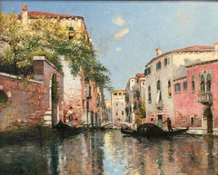 "View of Venice Canal" Orientalist Impressionist Marine Oil on Canvas Painting