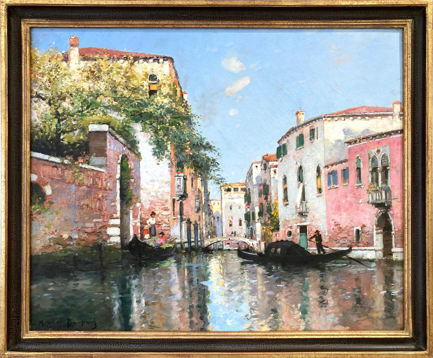 Maurice Bompard Figurative Painting - "View of Venice Canal" Orientalist Impressionist Marine Oil on Canvas Painting