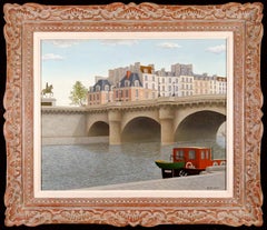 Le Pont Neuf - Großes französisches Naïf aus der Mitte des 20.  Pariser Seine-Gemälde