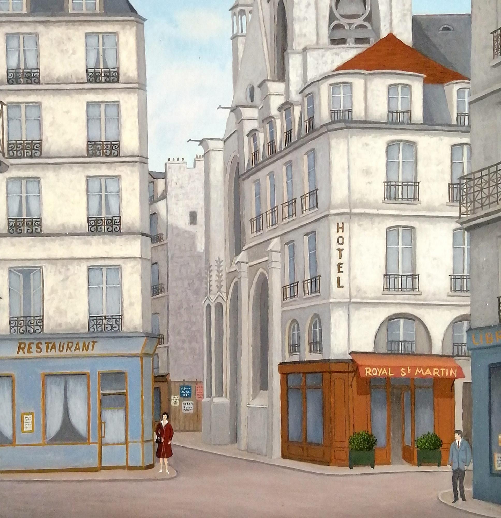A beautiful mid 20th century French naïf oil on canvas depicting a street in The Marais district of Paris, by Maurice Bonnin. 

The work is signed lower right and presented in a beaitiful painted carved wood Montparnasse frame.

Bonnin is featured