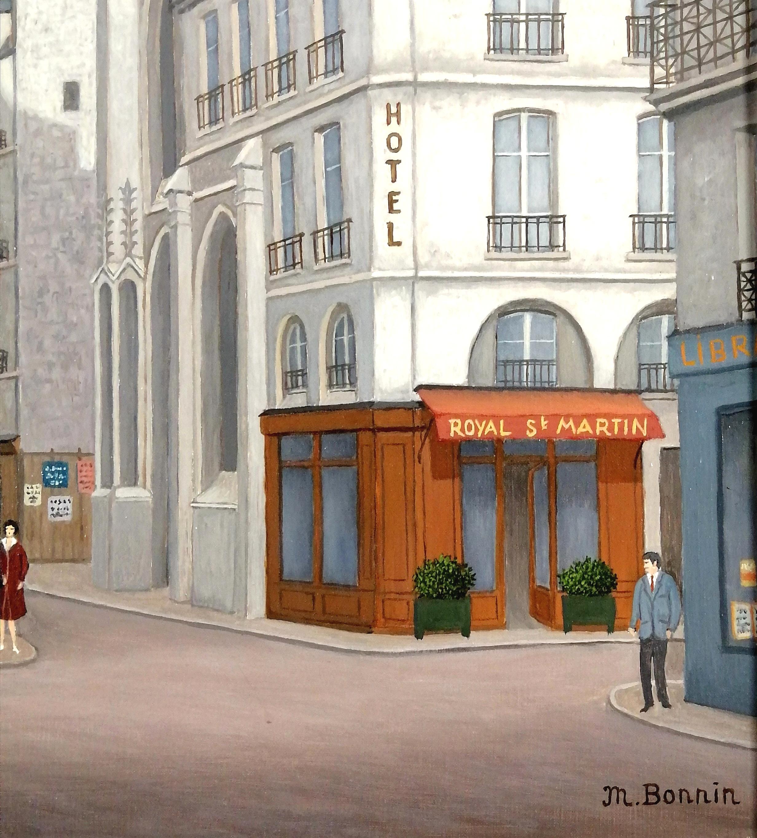 Paris, Quartier Le Marais - Mid 20th Century French Naïf Naive Street Painting For Sale 2