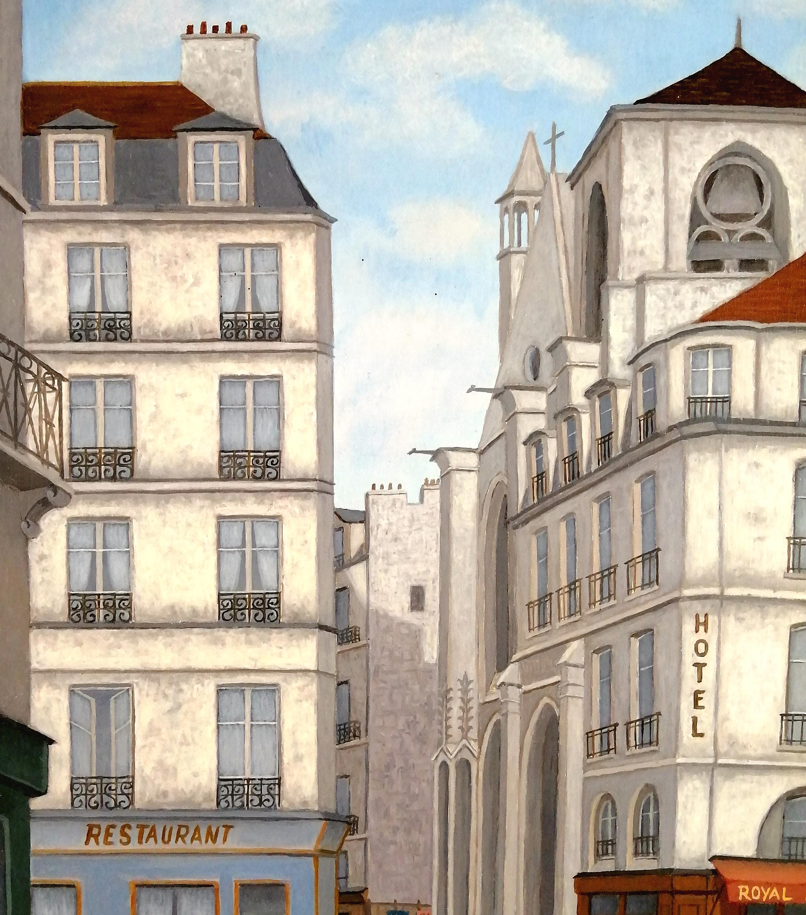 Paris, Quartier Le Marais - Mid 20th Century French Naïf Naive Street Painting For Sale 3