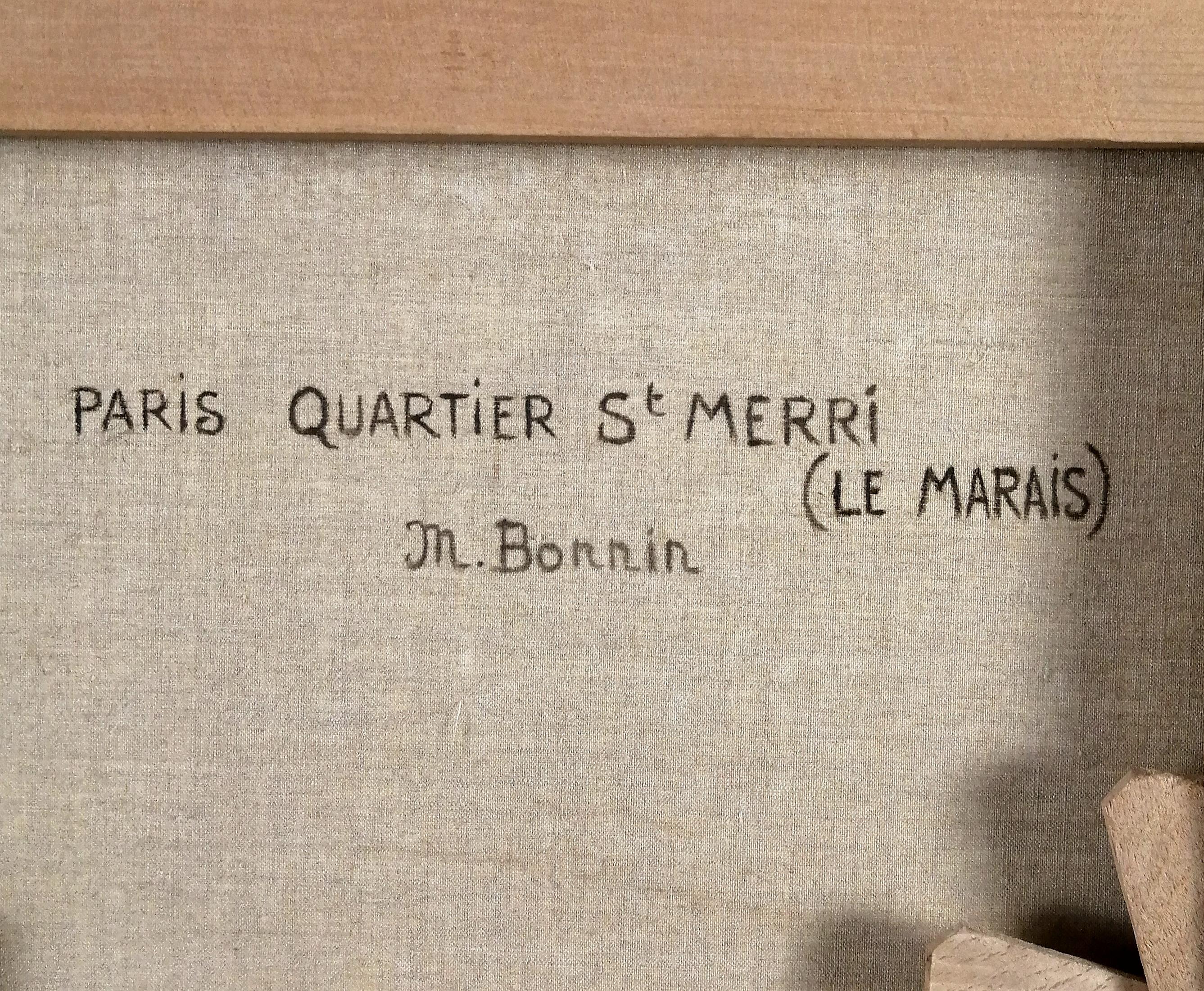 Paris, Quartier Le Marais - Mid 20th Century French Naïf Naive Street Painting For Sale 5