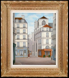 Vintage Paris, Quartier Le Marais - Mid 20th Century French Naïf Naive Street Painting