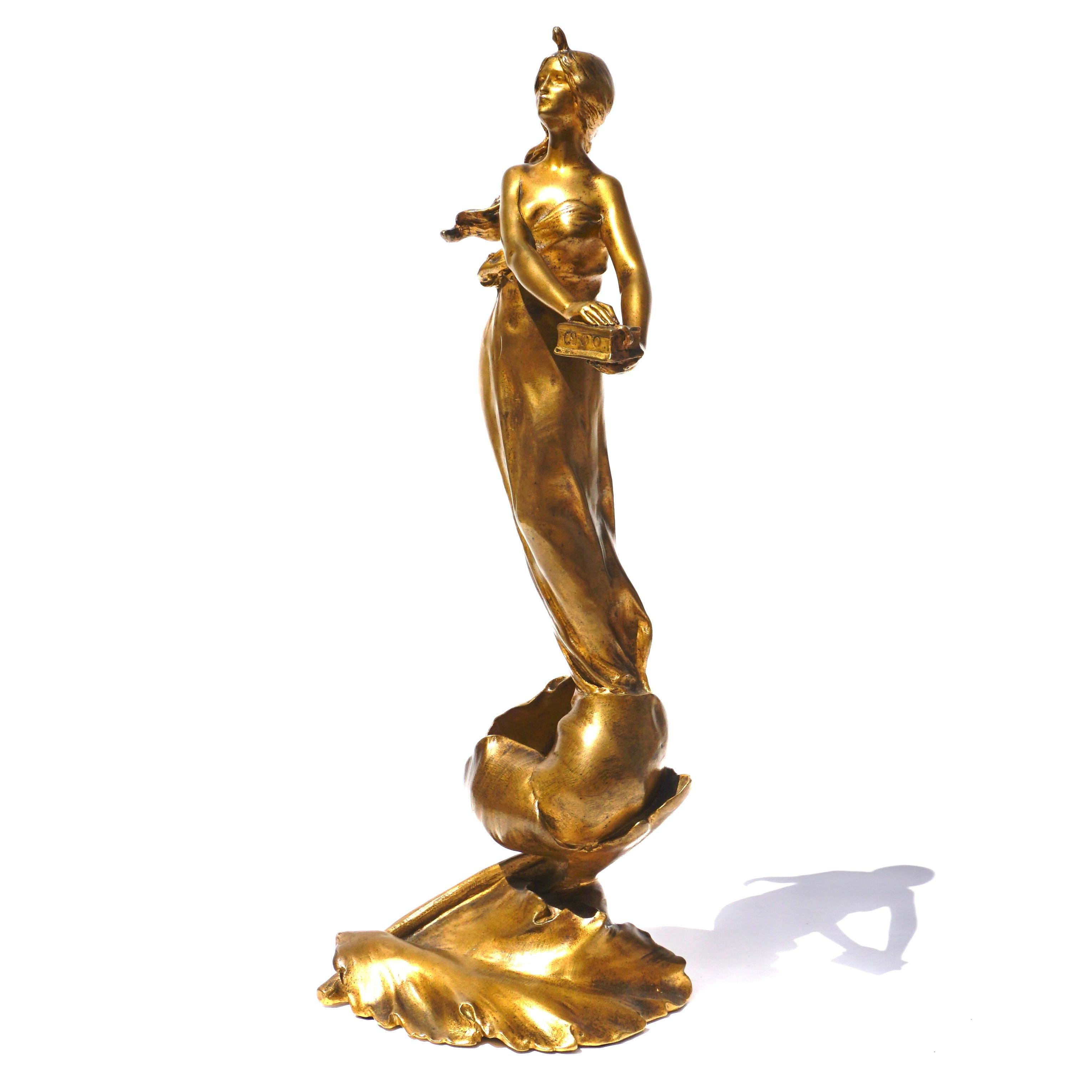 Cast Maurice Bouval Art Nouveau Gilt Bronze Sculpture