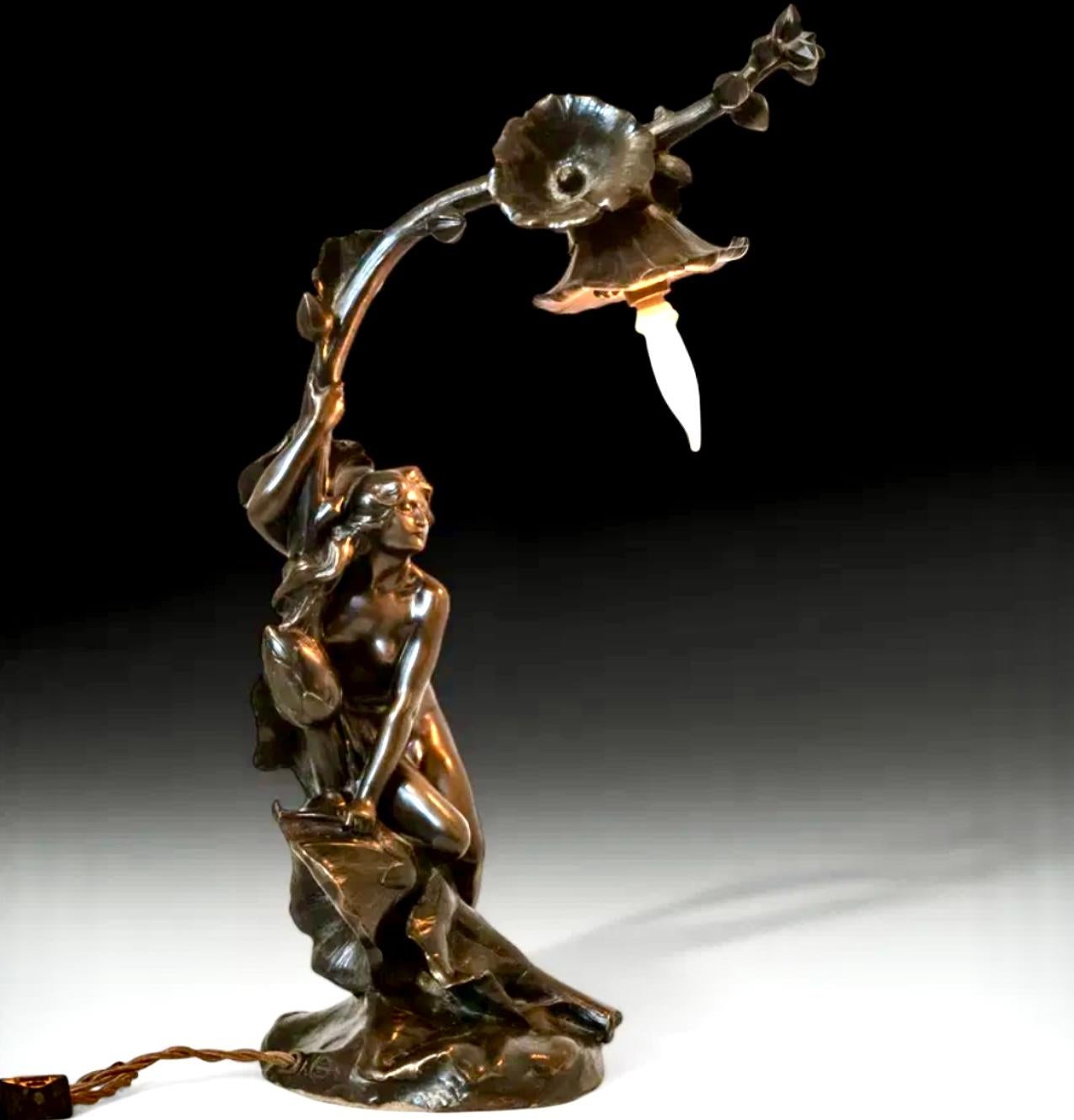French Art Nouveau Maurice Bouval Bronze Table Lamp
Signed: “M. Bouval”
Circa 1900
Bronze
Foundry Stamp:  Thiebaut Freres / Foundeurs / Paris

Measurement: 17 x 6 x 6 1/2 in. (43.2 x 15.2 x 16.5 cm.)

AVANTIQUES is dedicated to providing an
