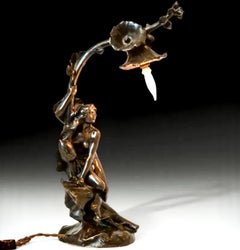 Maurice Bouval Bronze Art Nouveau Table Lamp