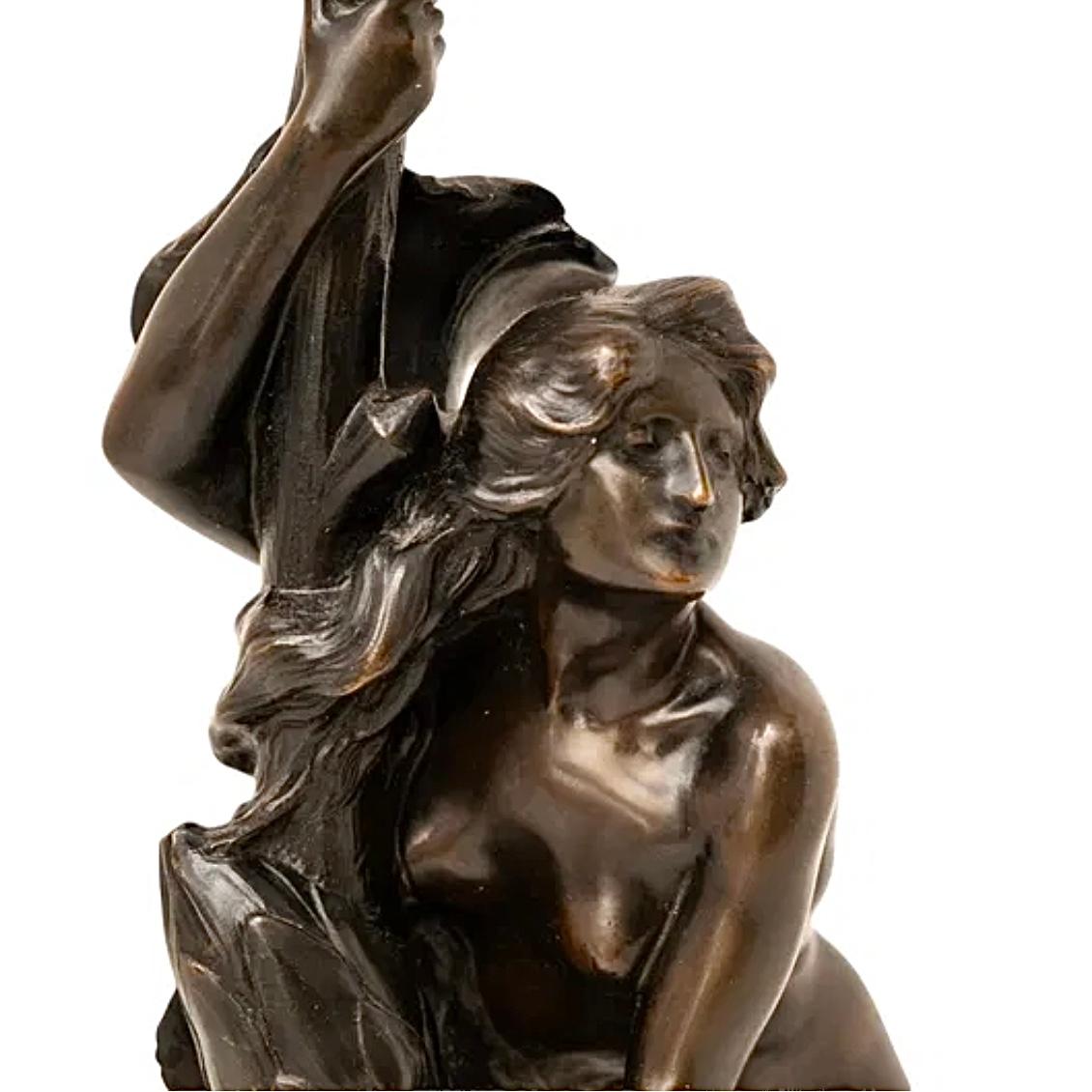 Maurice Bouval Bronze Art Nouveau Table Lamp In Excellent Condition For Sale In Dallas, TX
