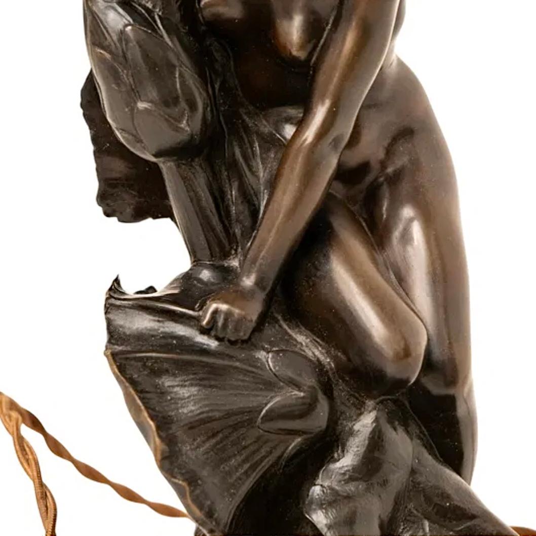 Early 20th Century Maurice Bouval Bronze Art Nouveau Table Lamp For Sale