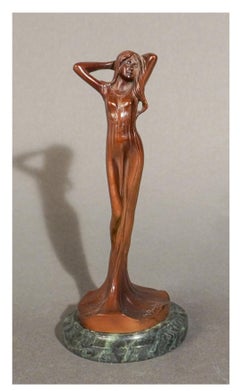 Maurice Bouval (French 1863 - 1916), Patinated Bronze Of An Art Nouveau Woman