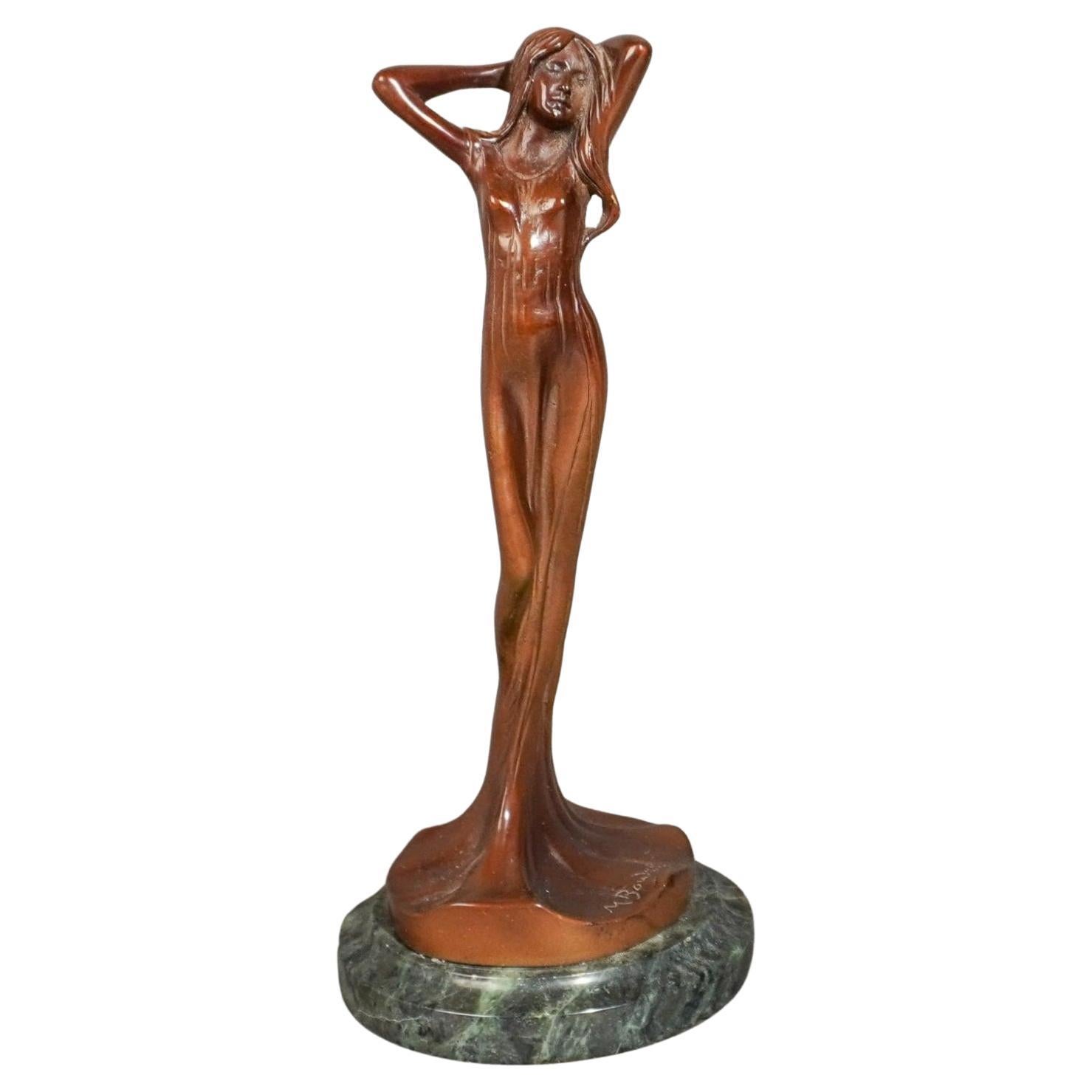 Maurice Bouval (Français 1863 - 1916), bronze patiné d'une femme de l'Art nouveau en vente