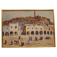 Vintage Maurice Bouviolle (1893-1971), Market Square in Ghardaia, Painting.
