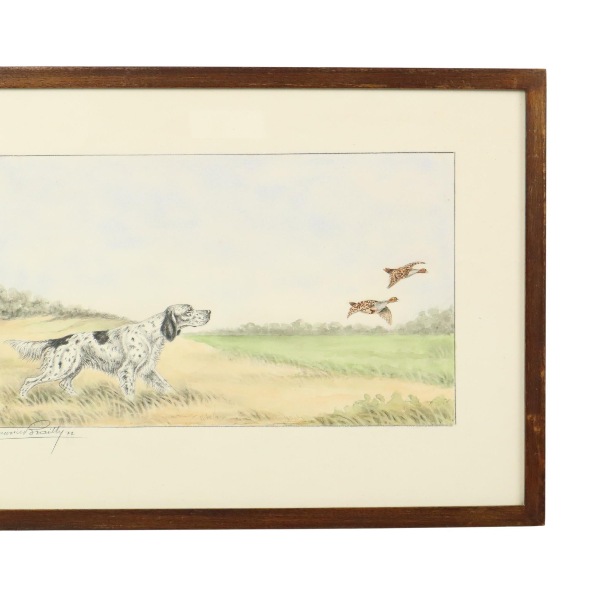 Maurice Brailly Cane Spaniel Francese Uccelli Grafica d'epoca 1972 In condizioni buone in vendita a Poperinge, BE