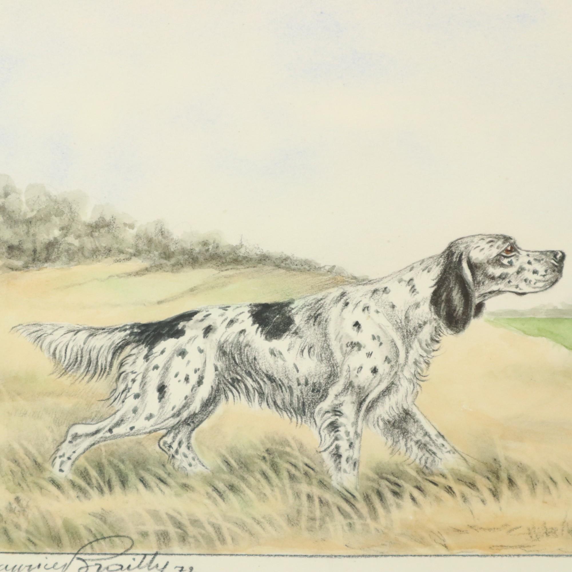 Vetro Maurice Brailly Cane Spaniel Francese Uccelli Grafica d'epoca 1972 in vendita