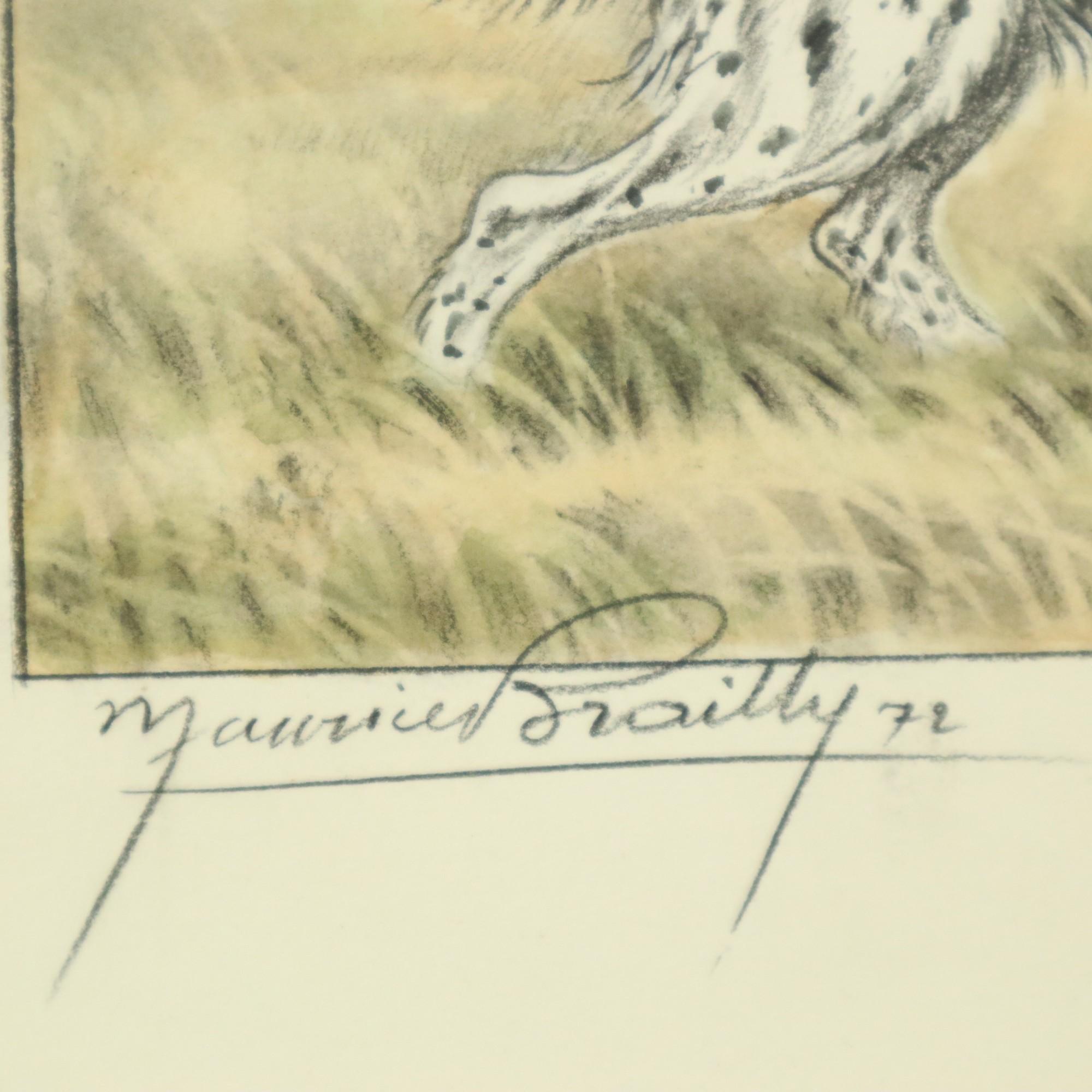 Maurice Brailly Cane Spaniel Francese Uccelli Grafica d'epoca 1972 in vendita 2