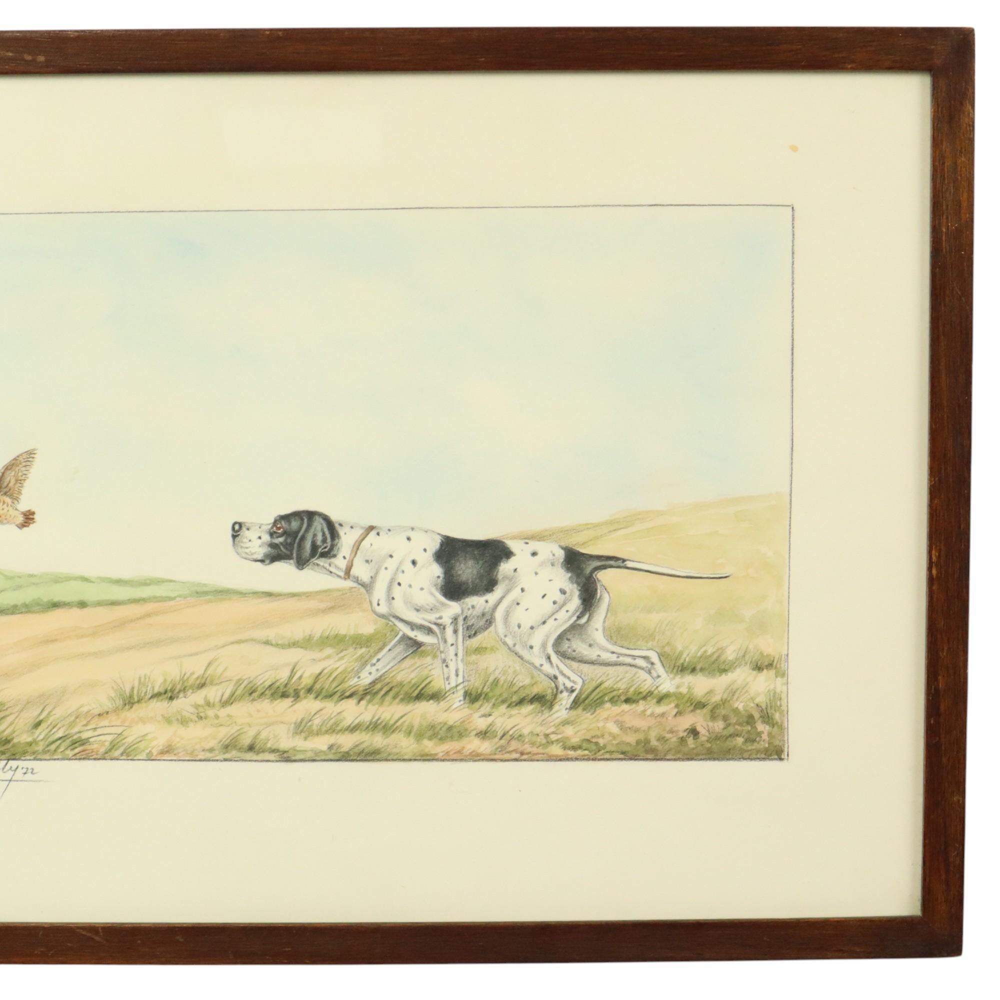 French Maurice Brailly Hunting Dog Birds Vintage Graphics in Color 1972 For Sale