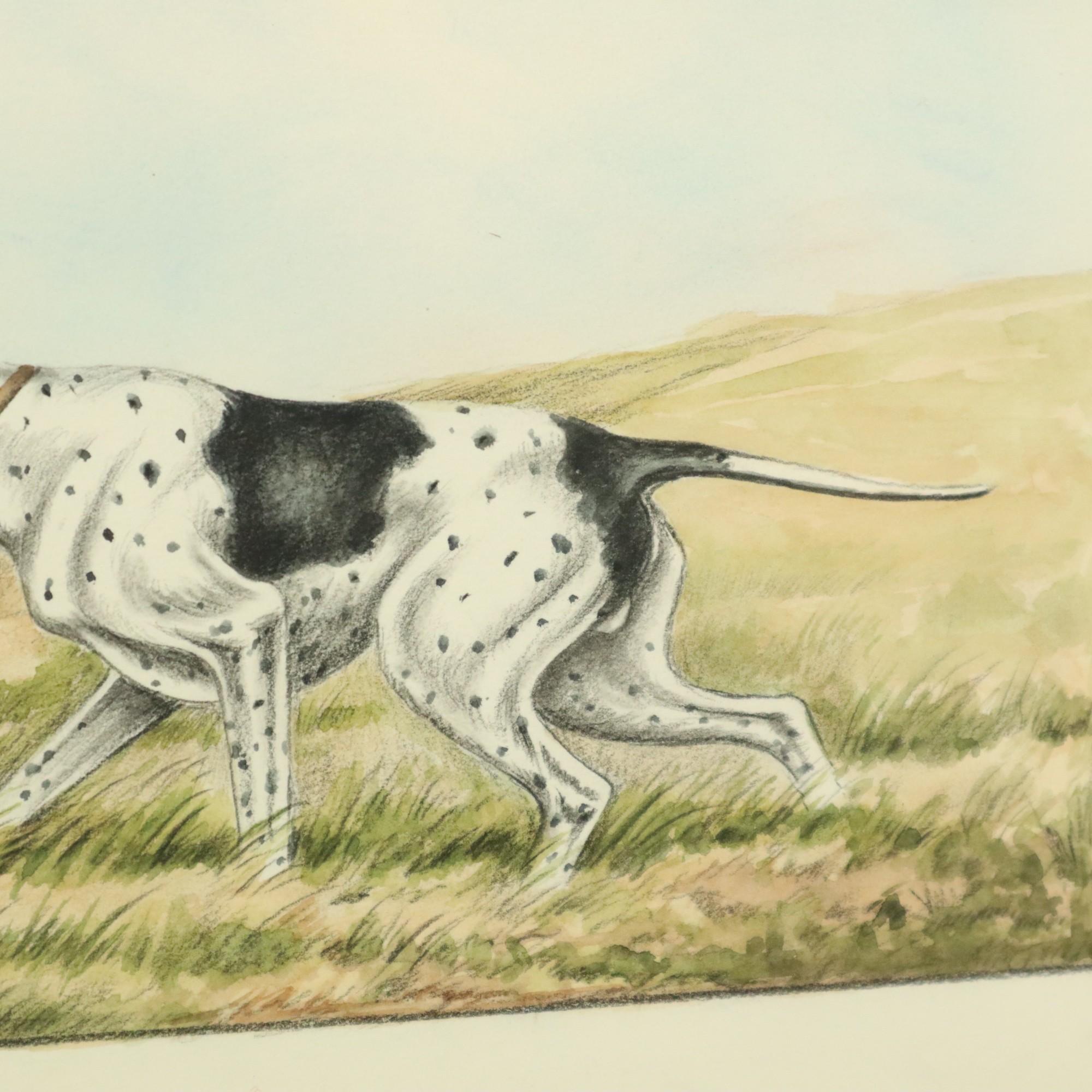 Glass Maurice Brailly Hunting Dog Birds Vintage Graphics in Color 1972 For Sale