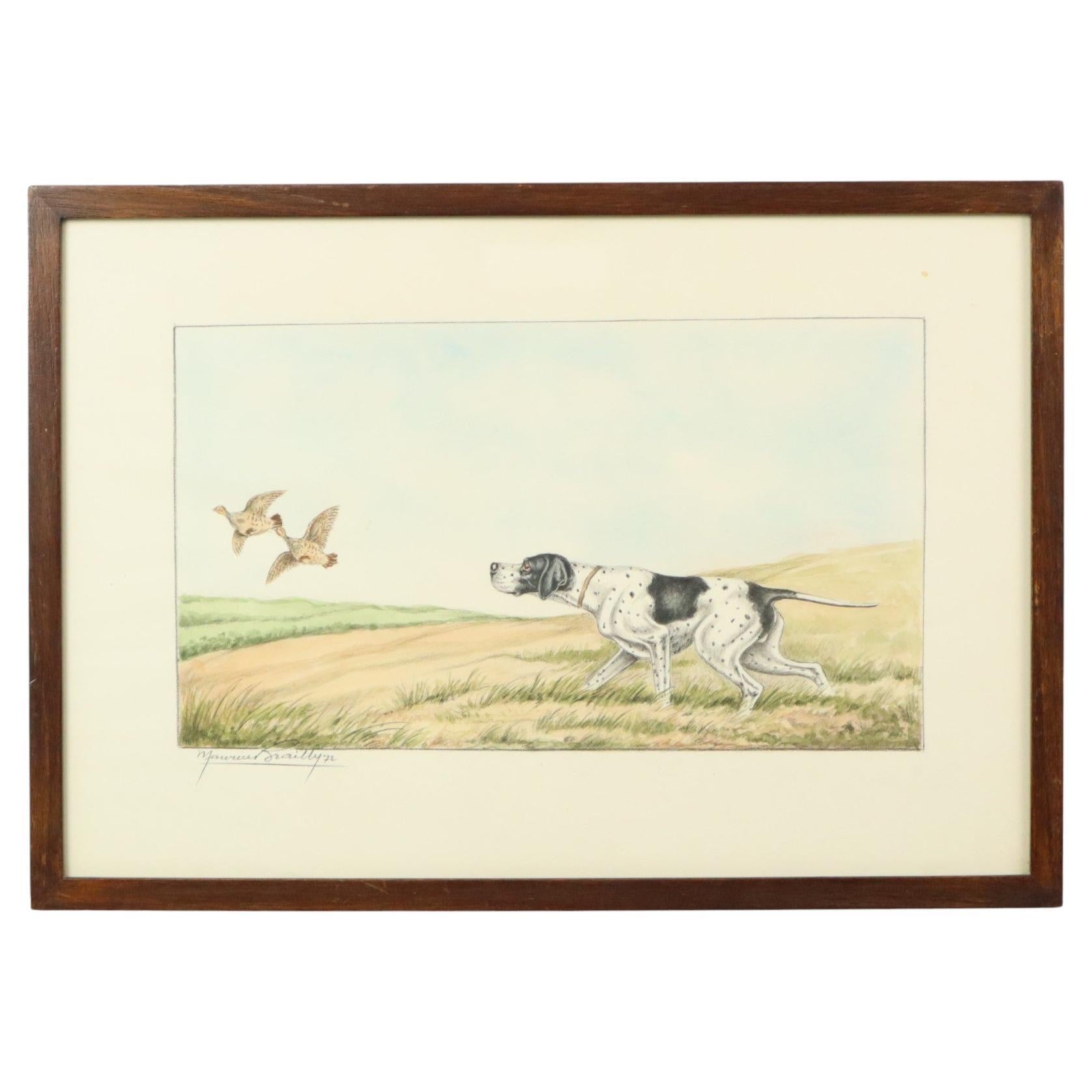 Maurice Brailly Jagdhund Vögel Vintage Grafik in Farbe 1972