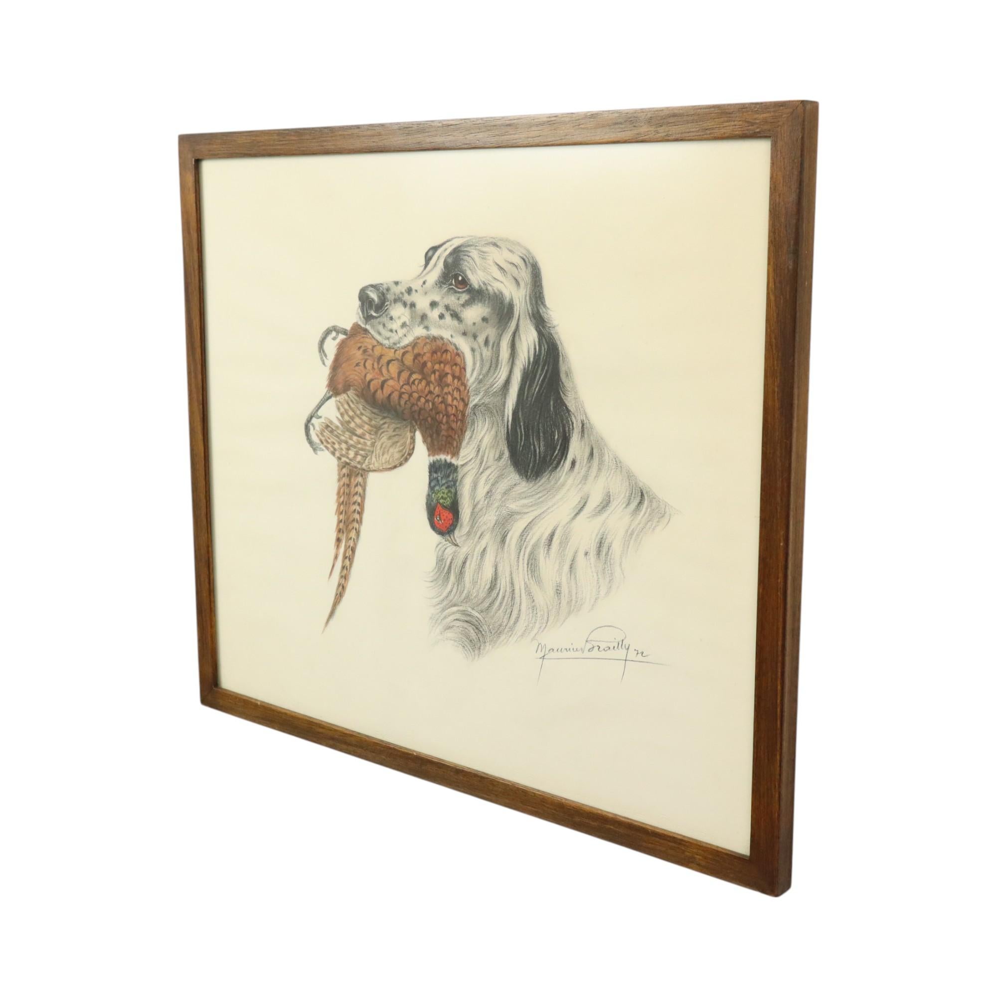 Maurice Brailly Jagdhund Fasan Vintage Grafik in Farbe 1972 im Angebot 3