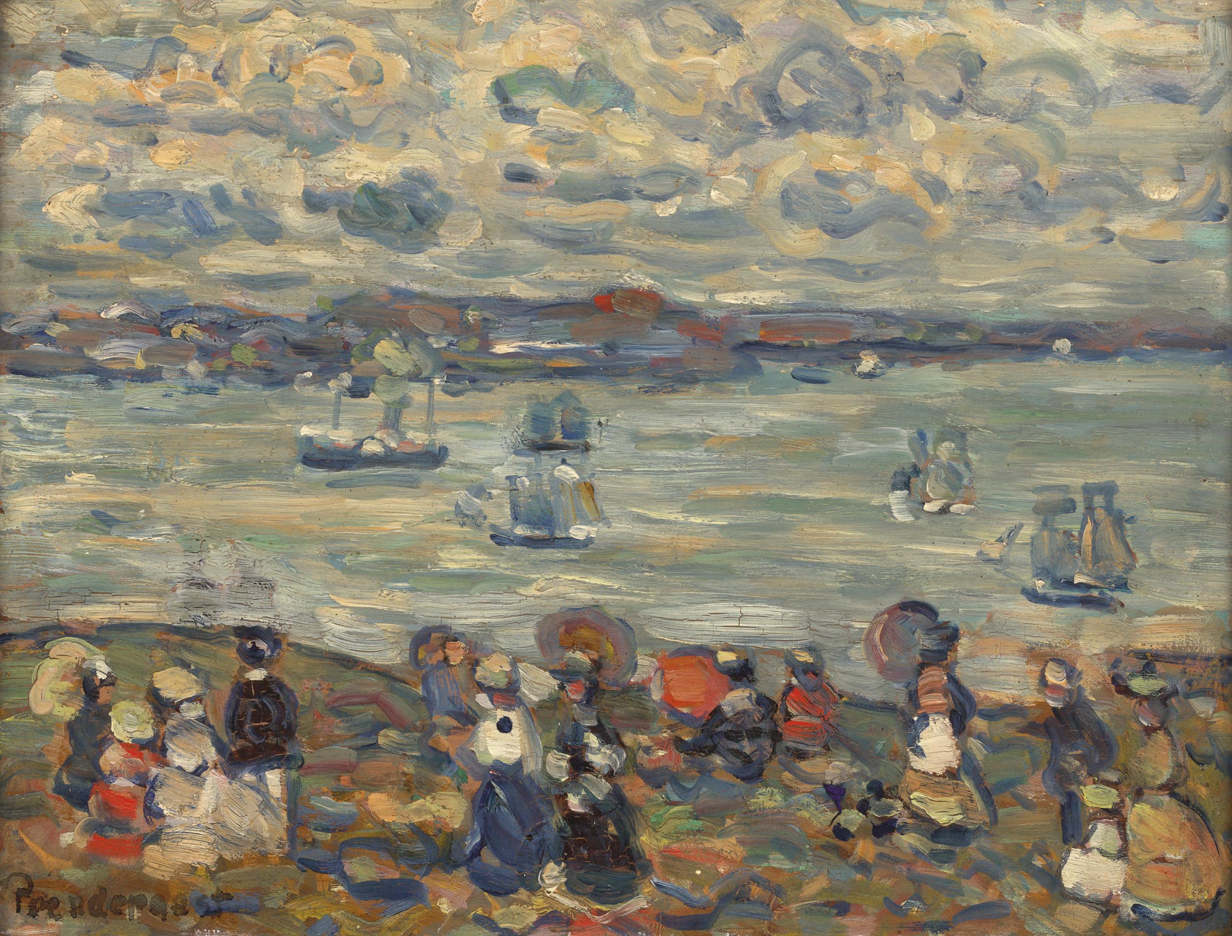 Maurice Brazil Prendergast
1858-1924  American

Beach Scene

Signed "Prendergast" (lower right)
Inscribed "No 13/"Study" St Malo/Maurice Prendergast" (en verso)
Oil on panel

Maurice Brazil Prendergast is regarded among the most significant