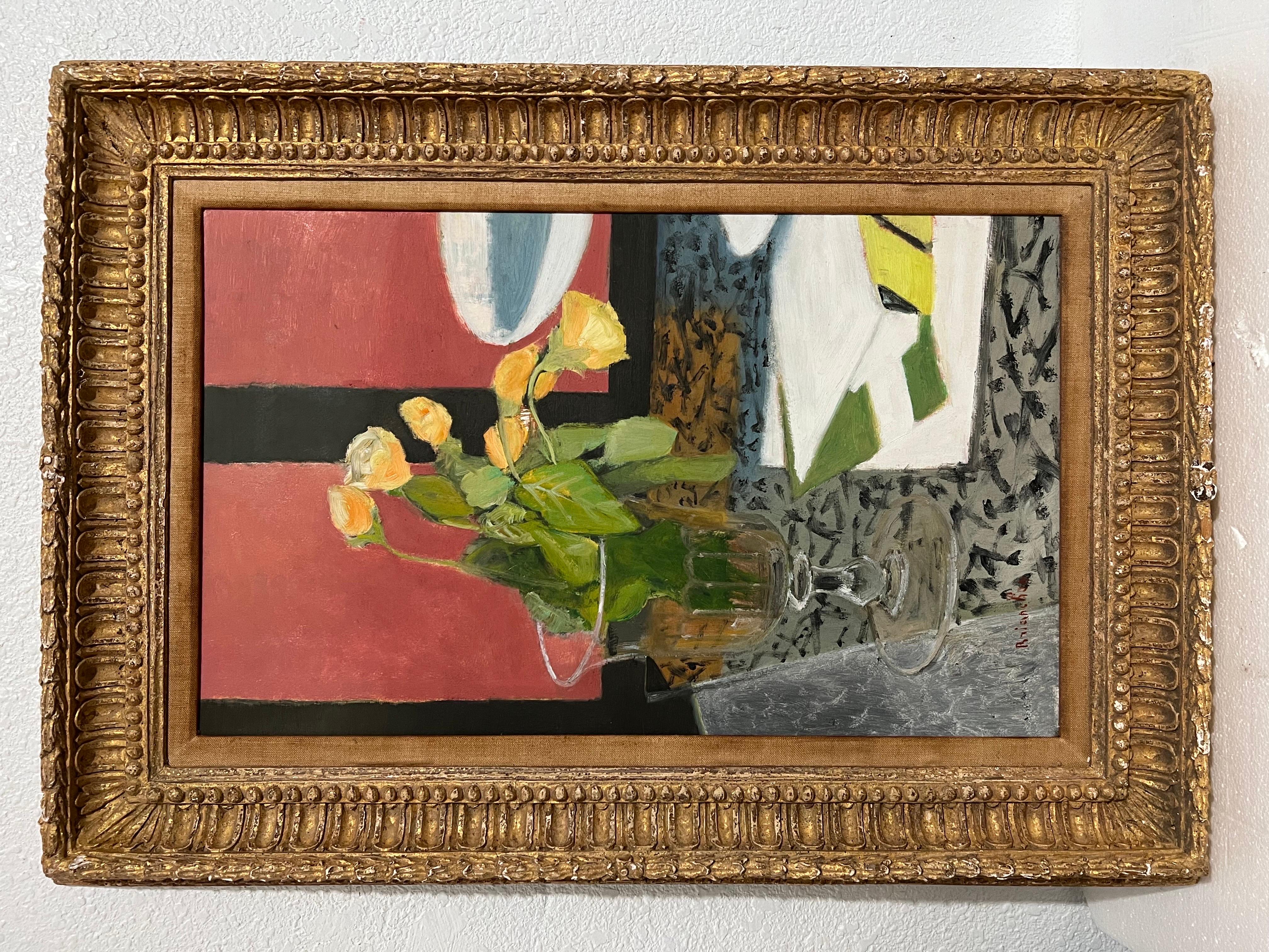French Modernist Oil Painting Maurice Brianchon Roses Jaune Vase Floral Bouquet 6