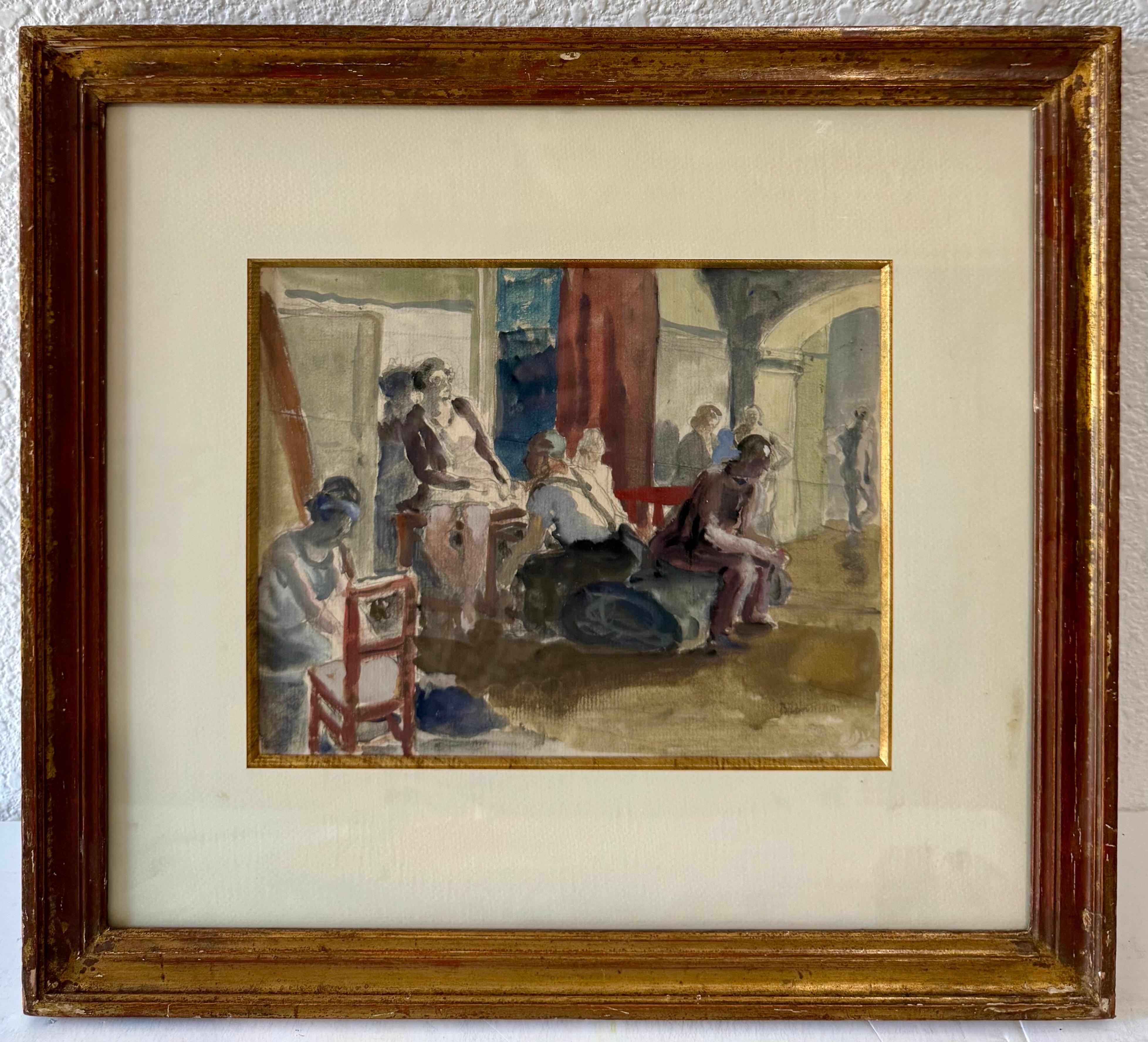 Französisch Modernist Aquarell Malerei Maurice Brianchon Paris Theater Hinterbühne im Angebot 11