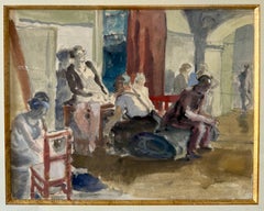 French Modernist Watercolor Painting Maurice Brianchon Paris Theater Backstage