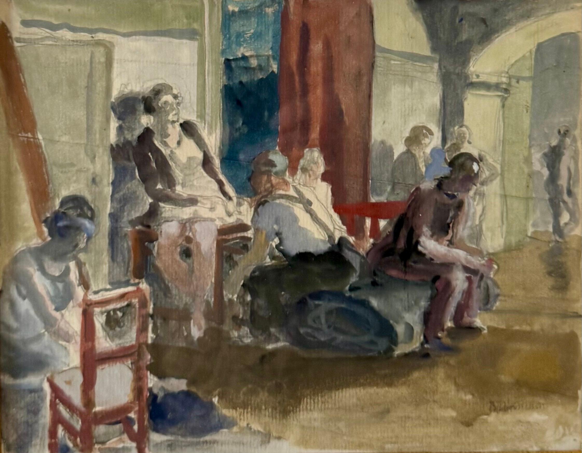 Französisch Modernist Aquarell Malerei Maurice Brianchon Paris Theater Hinterbühne im Angebot 2