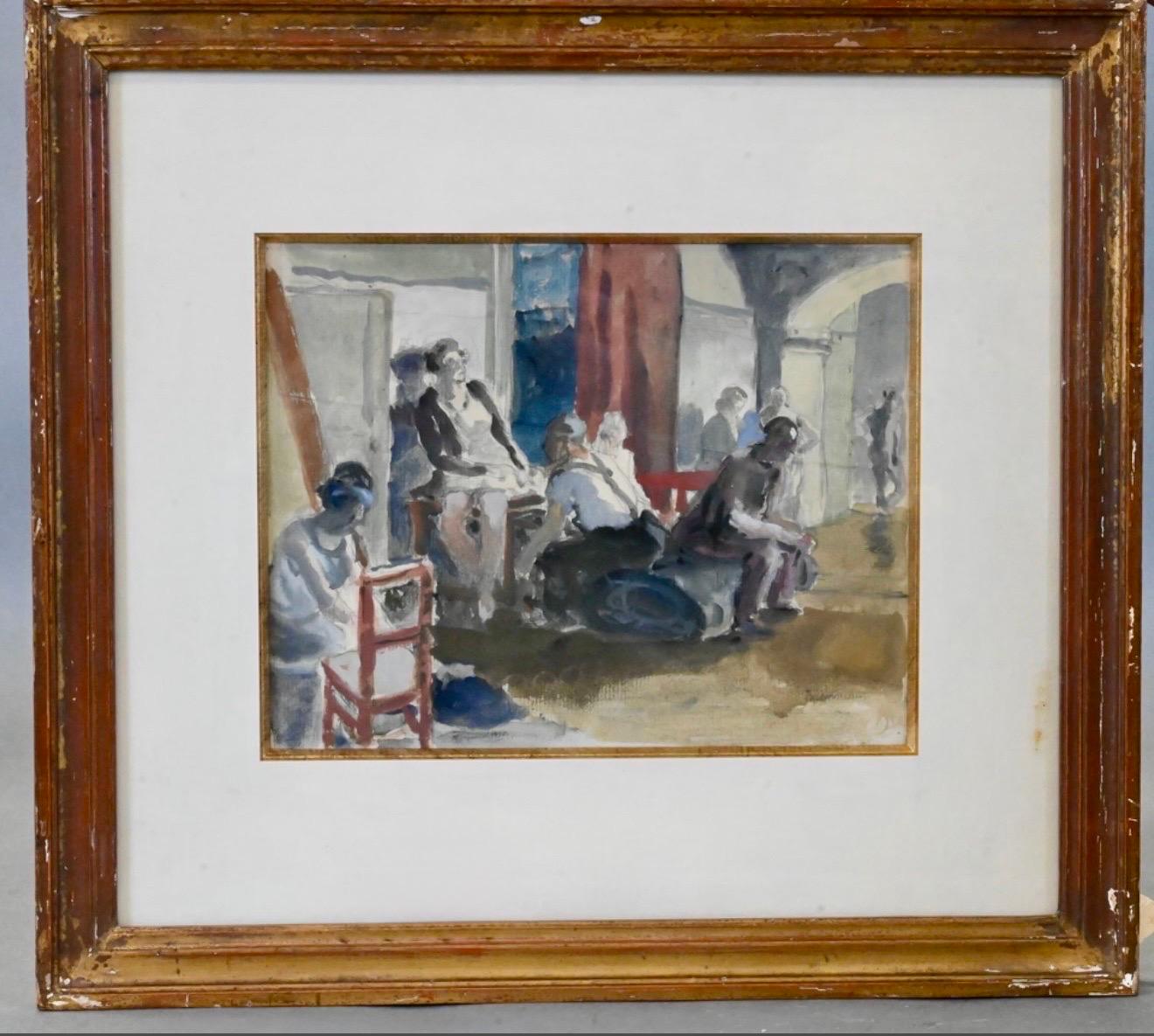 Französisch Modernist Aquarell Malerei Maurice Brianchon Paris Theater Hinterbühne im Angebot 6