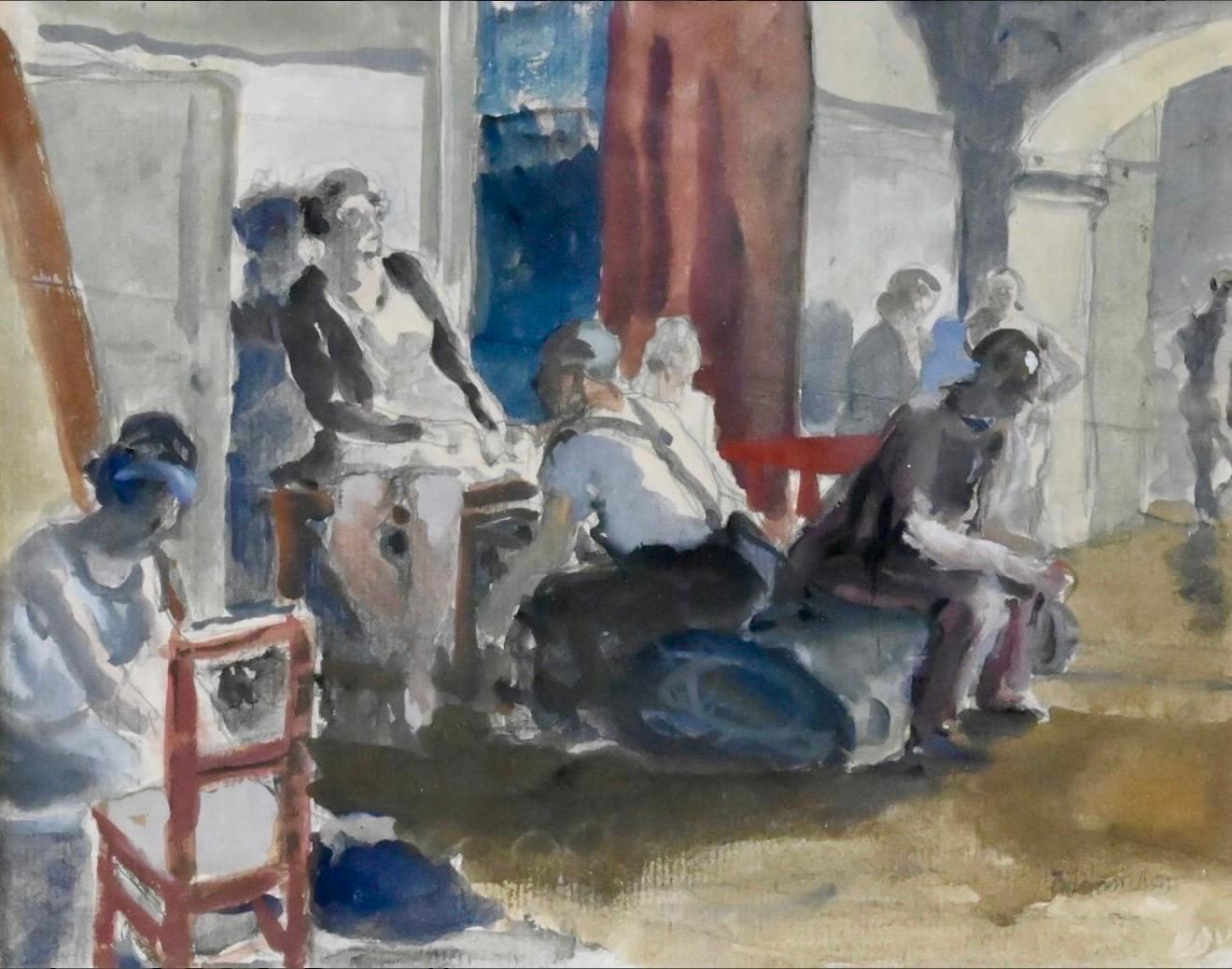 Französisch Modernist Aquarell Malerei Maurice Brianchon Paris Theater Hinterbühne im Angebot 7