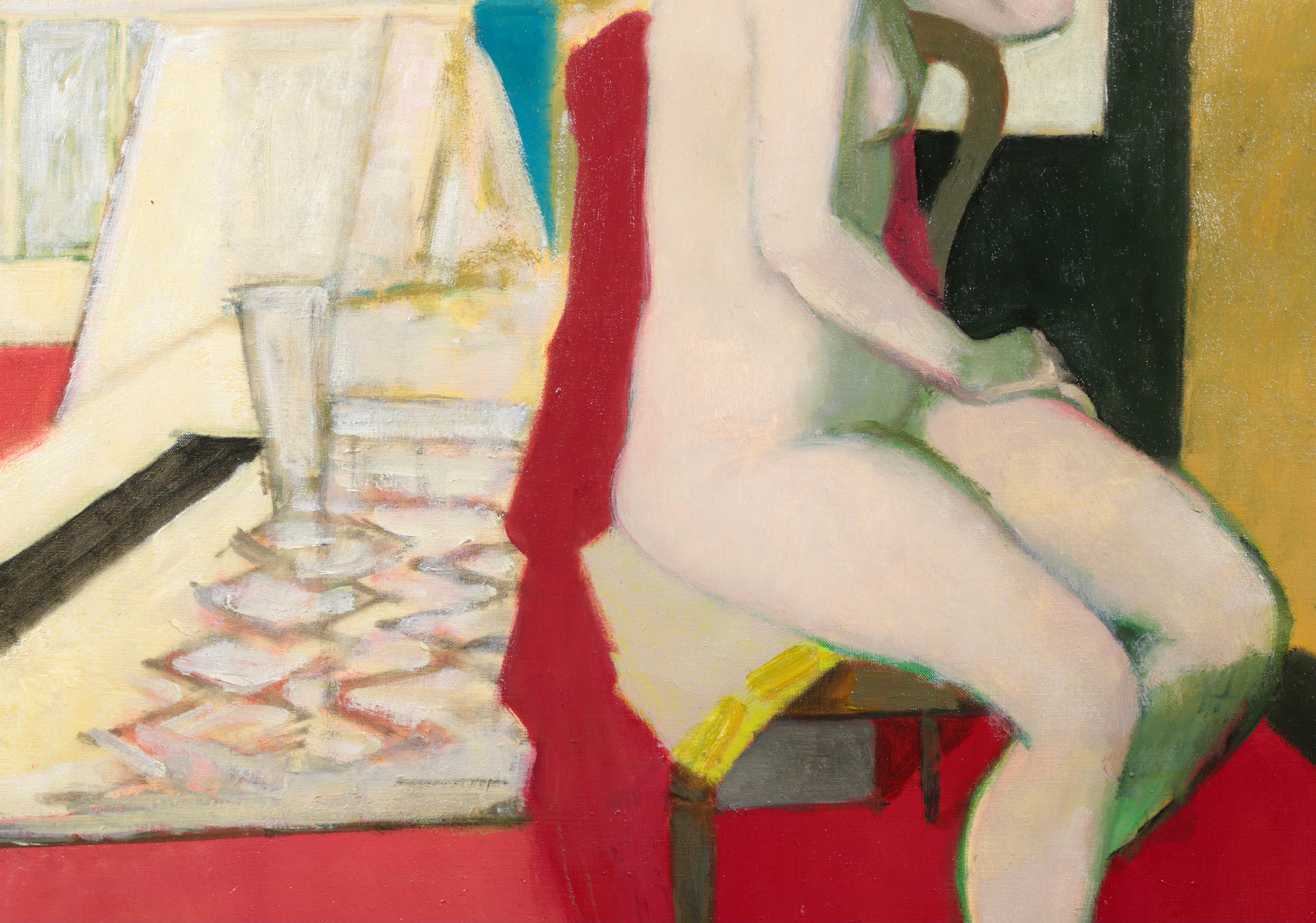 Nu assis sur une chaise, Modernist Oil, Nude in Interior by Maurice Brianchon For Sale 2