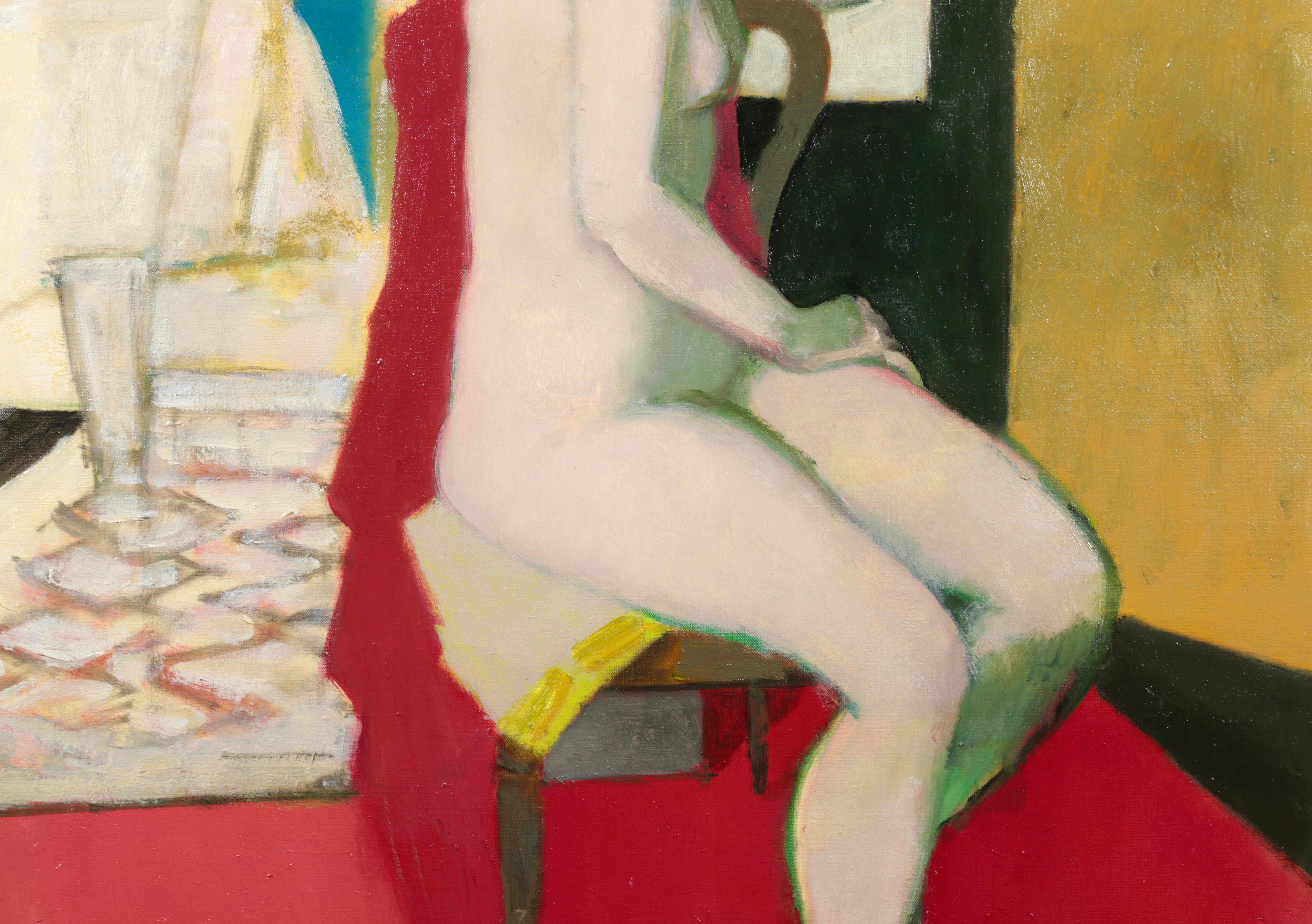 Nu assis sur une chaise, Modernist Oil, Nude in Interior by Maurice Brianchon For Sale 3