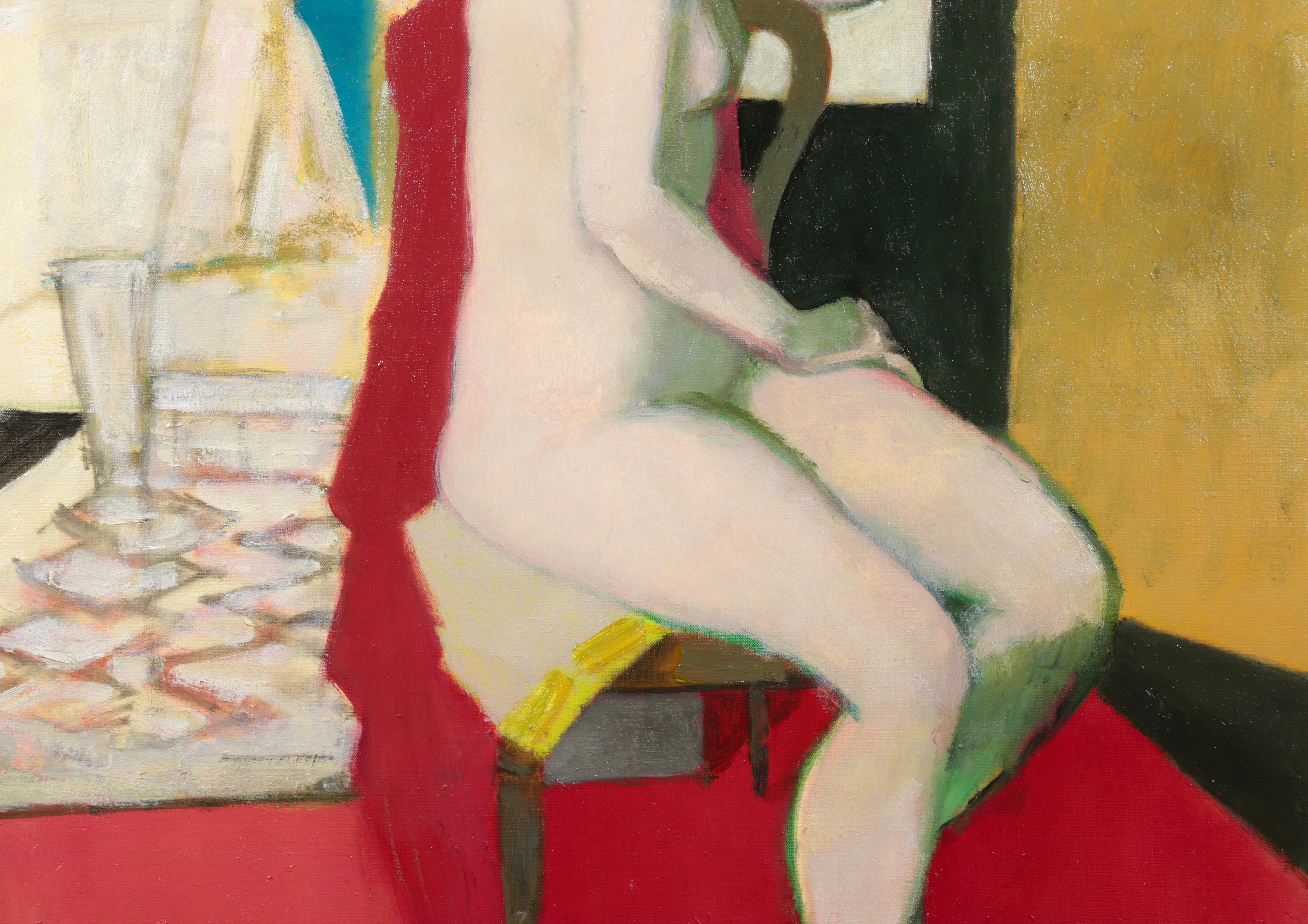 Nu assis sur une chaise, Modernist Oil, Nude in Interior by Maurice Brianchon For Sale 4