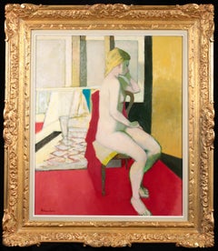 Nu assis sur une chaise, Modernist Oil, Nude in Interior by Maurice Brianchon