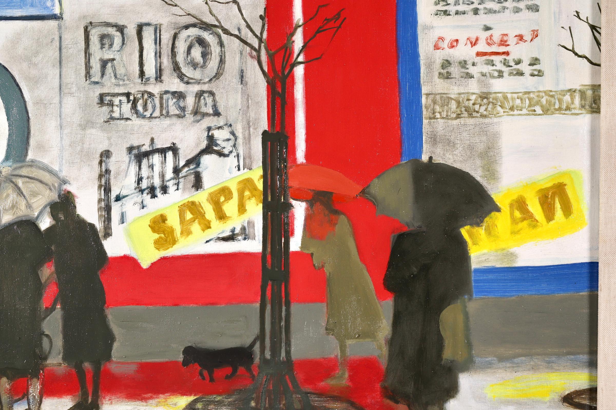 Pluie à Paris - Figures modernistes dans un paysage urbain - peinture à l'huile de Maurice Brianchon 9