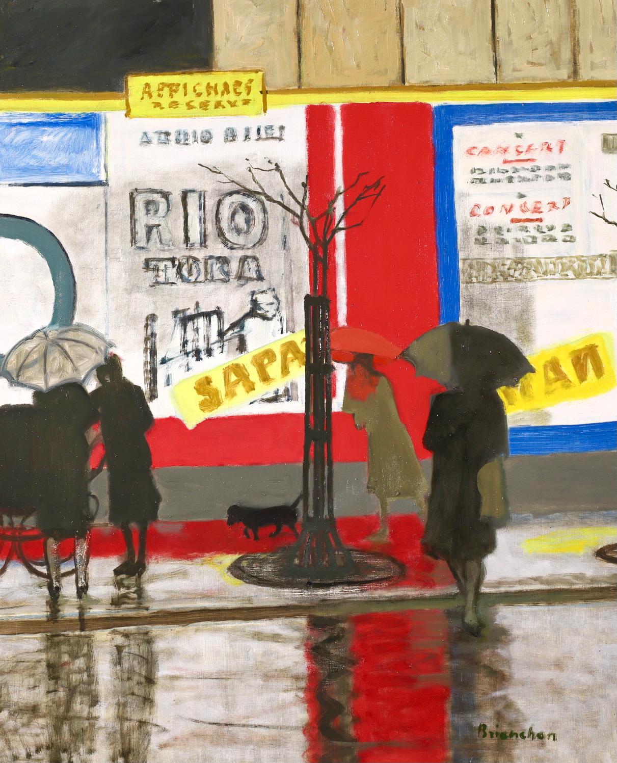 Pluie à Paris - Figures modernistes dans un paysage urbain - peinture à l'huile de Maurice Brianchon 1