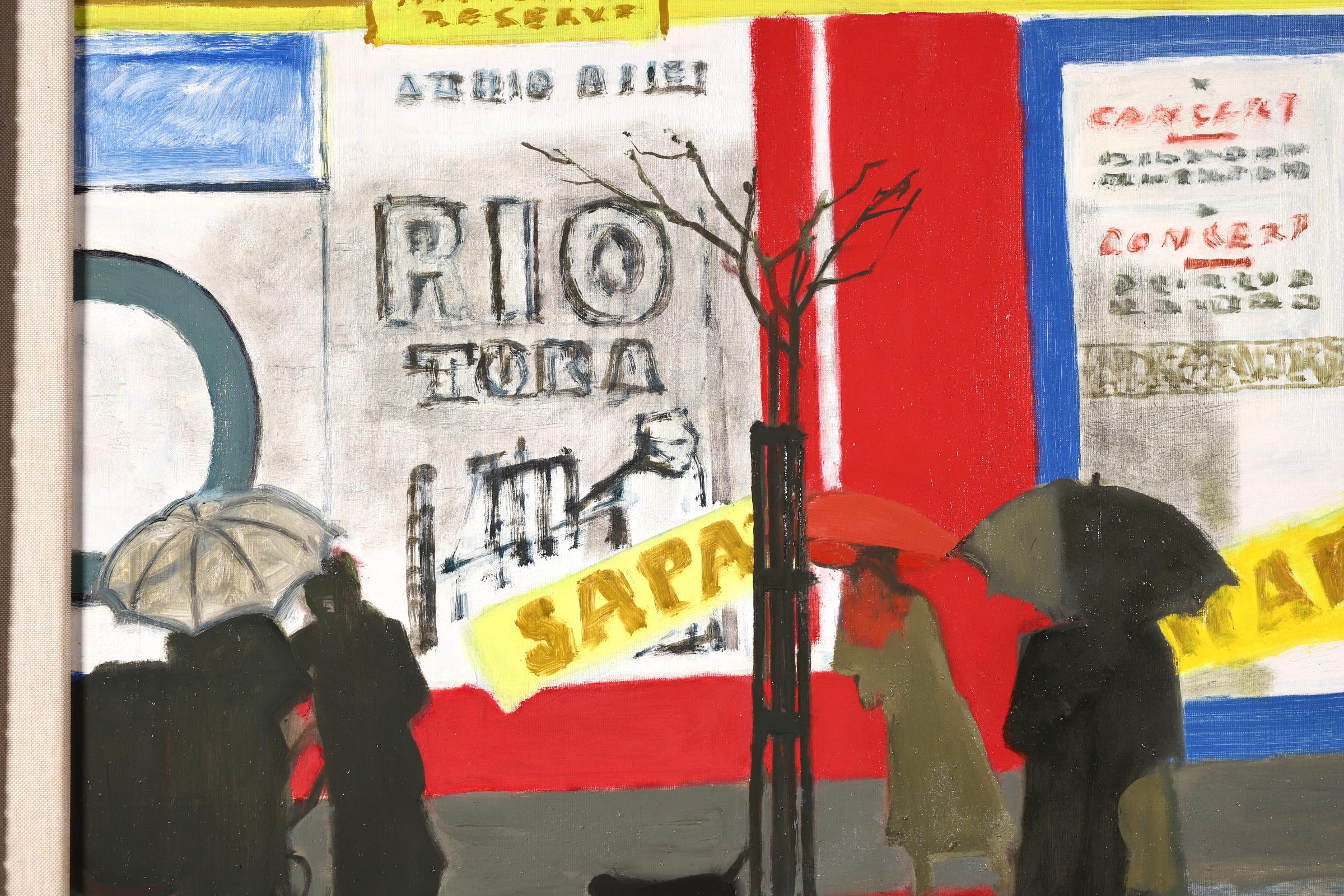 Pluie à Paris - Figures modernistes dans un paysage urbain - peinture à l'huile de Maurice Brianchon 2